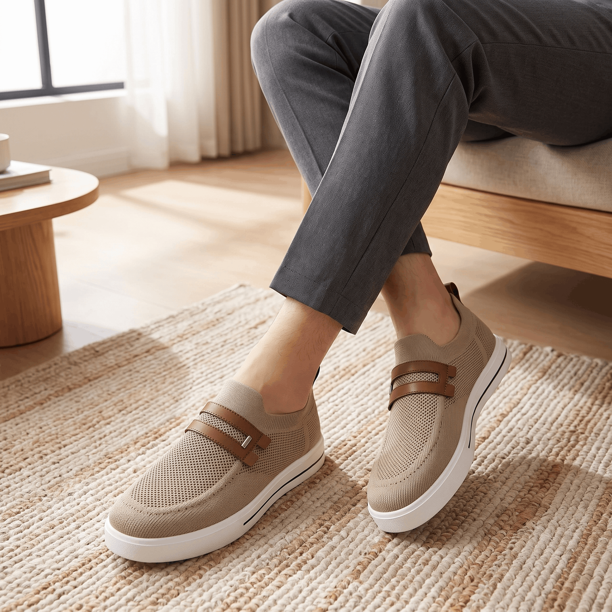 Orson Mesh Slip-On Sneakers – Leather Strap Lightweight Breathable Trainers