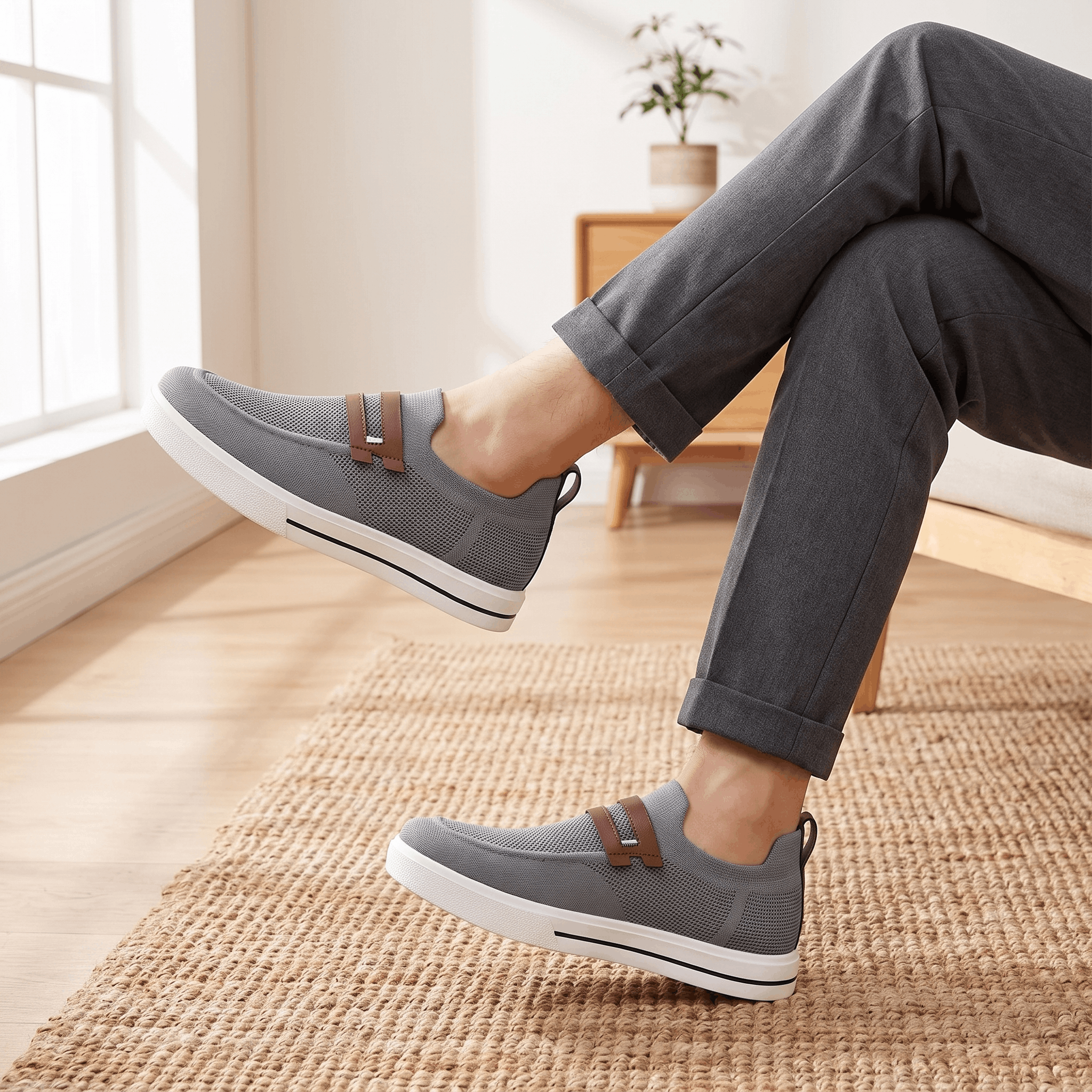 Orson Mesh Slip-On Sneakers – Leather Strap Lightweight Breathable Trainers