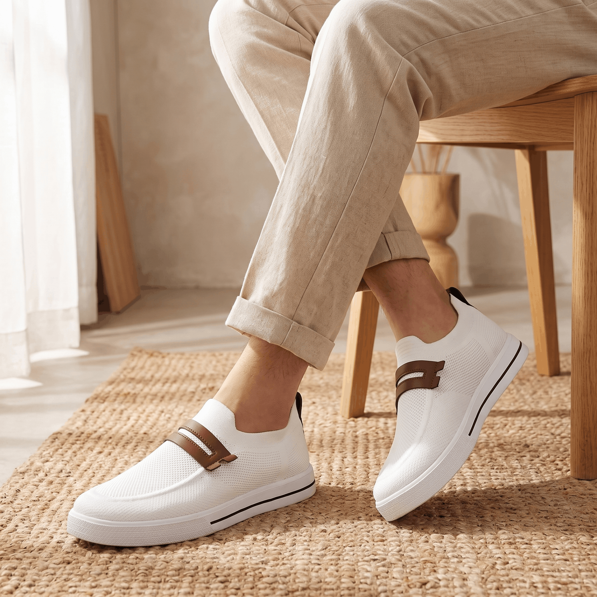 Orson Mesh Slip-On Sneakers – Leather Strap Lightweight Breathable Trainers