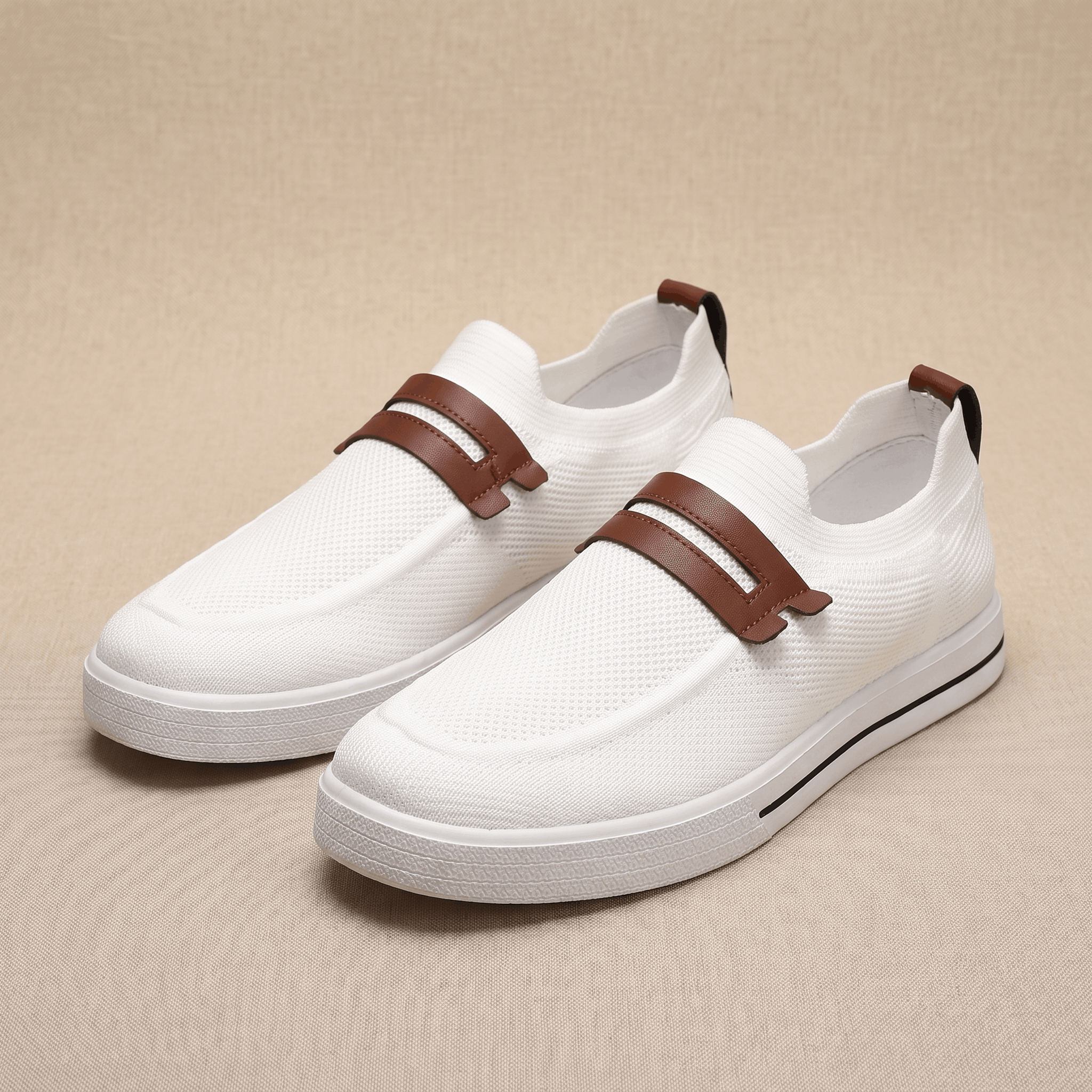 Orson Mesh Slip-On Sneakers – Leather Strap Lightweight Breathable Trainers