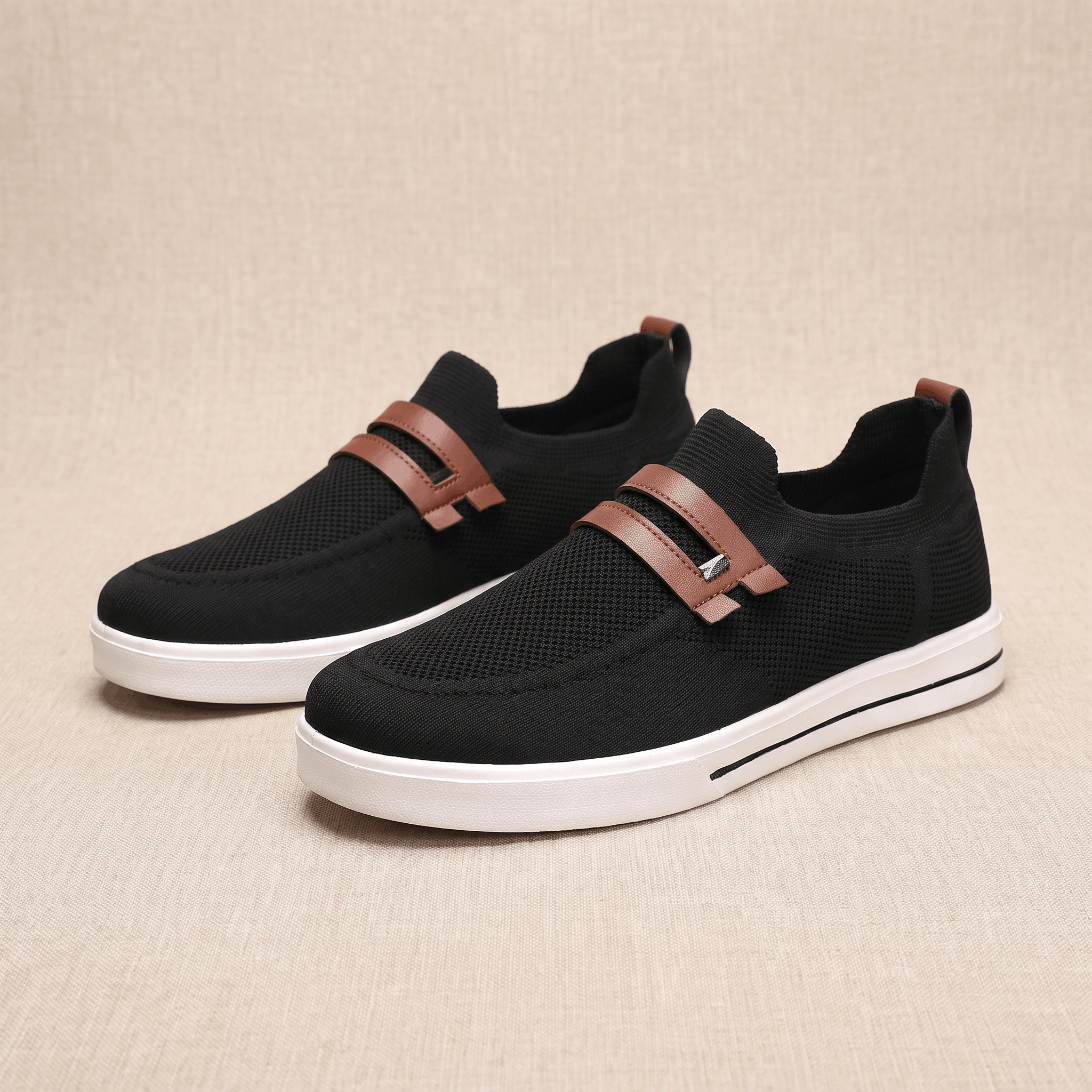 Orson Mesh Slip-On Sneakers – Leather Strap Lightweight Breathable Trainers