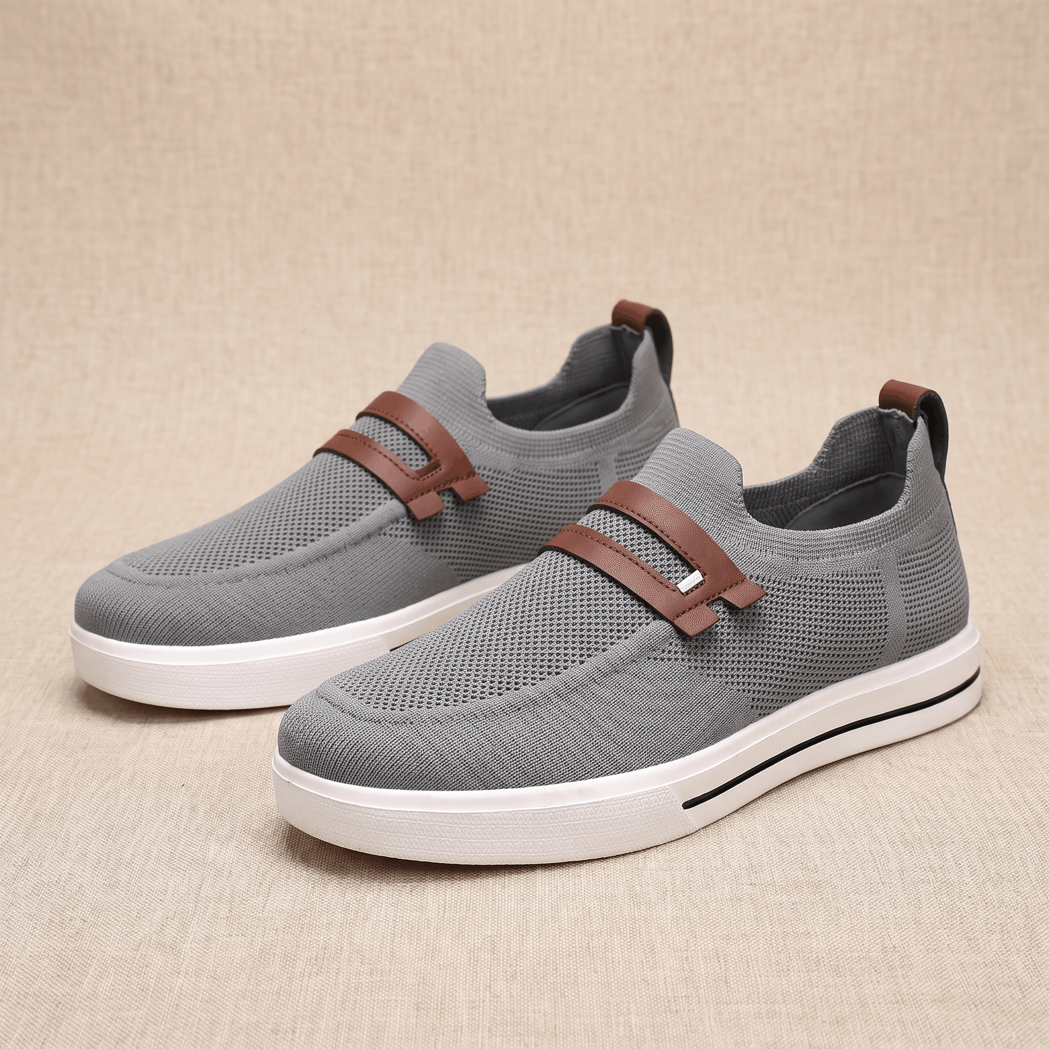 Orson Mesh Slip-On Sneakers – Leather Strap Lightweight Breathable Trainers