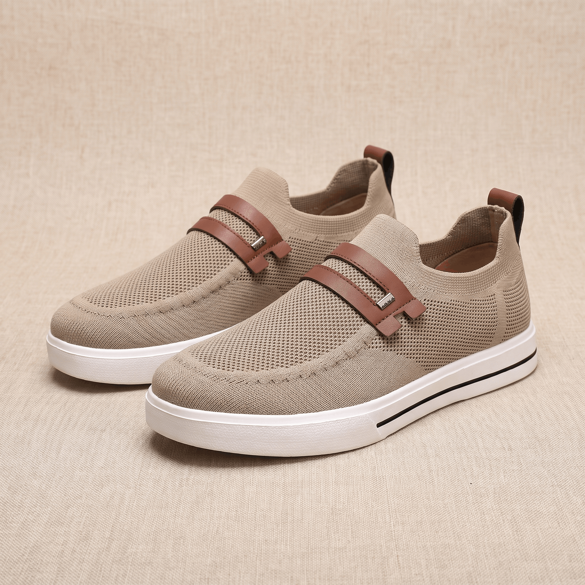 Orson Mesh Slip-On Sneakers – Leather Strap Lightweight Breathable Trainers