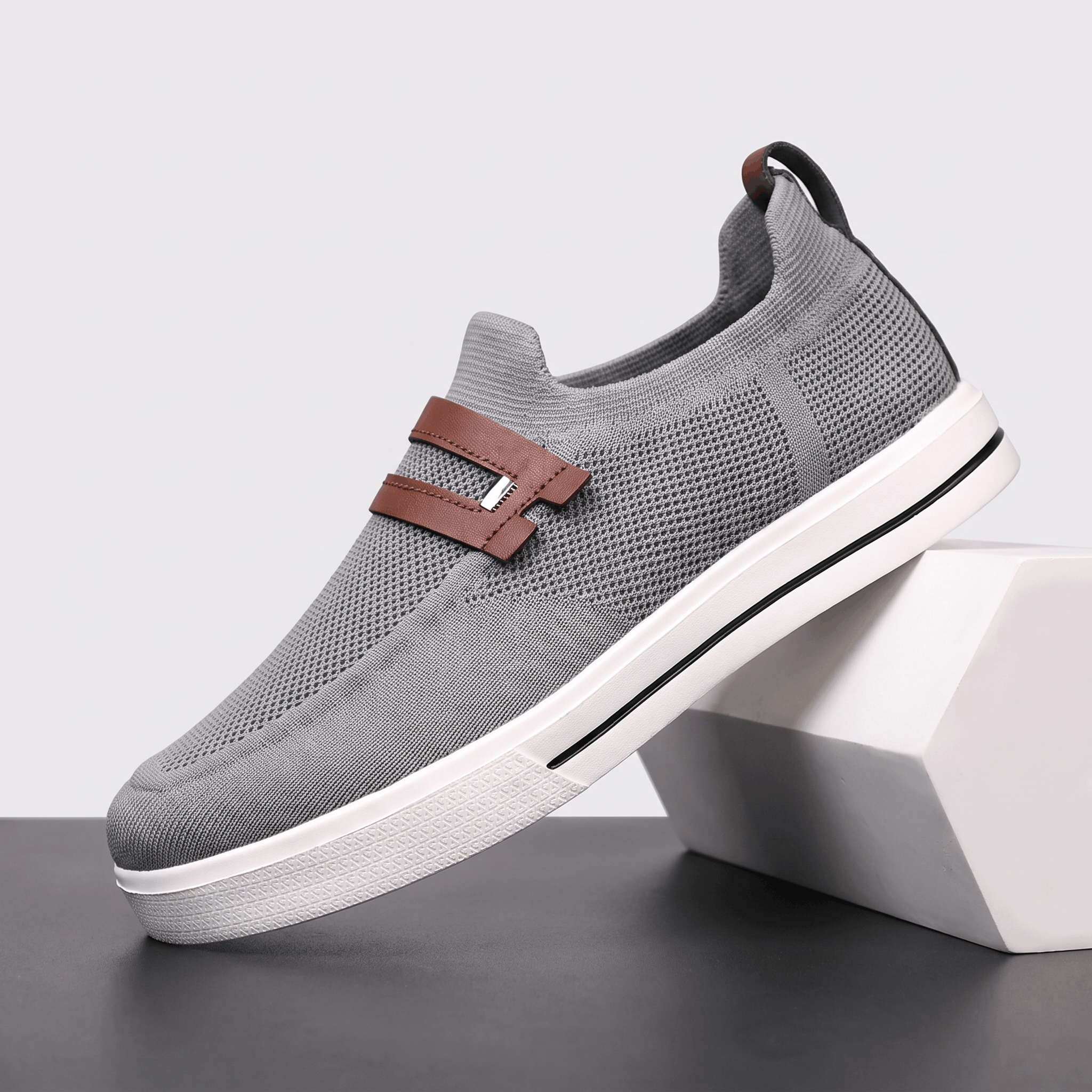 Orson Mesh Slip-On Sneakers – Leather Strap Lightweight Breathable Trainers