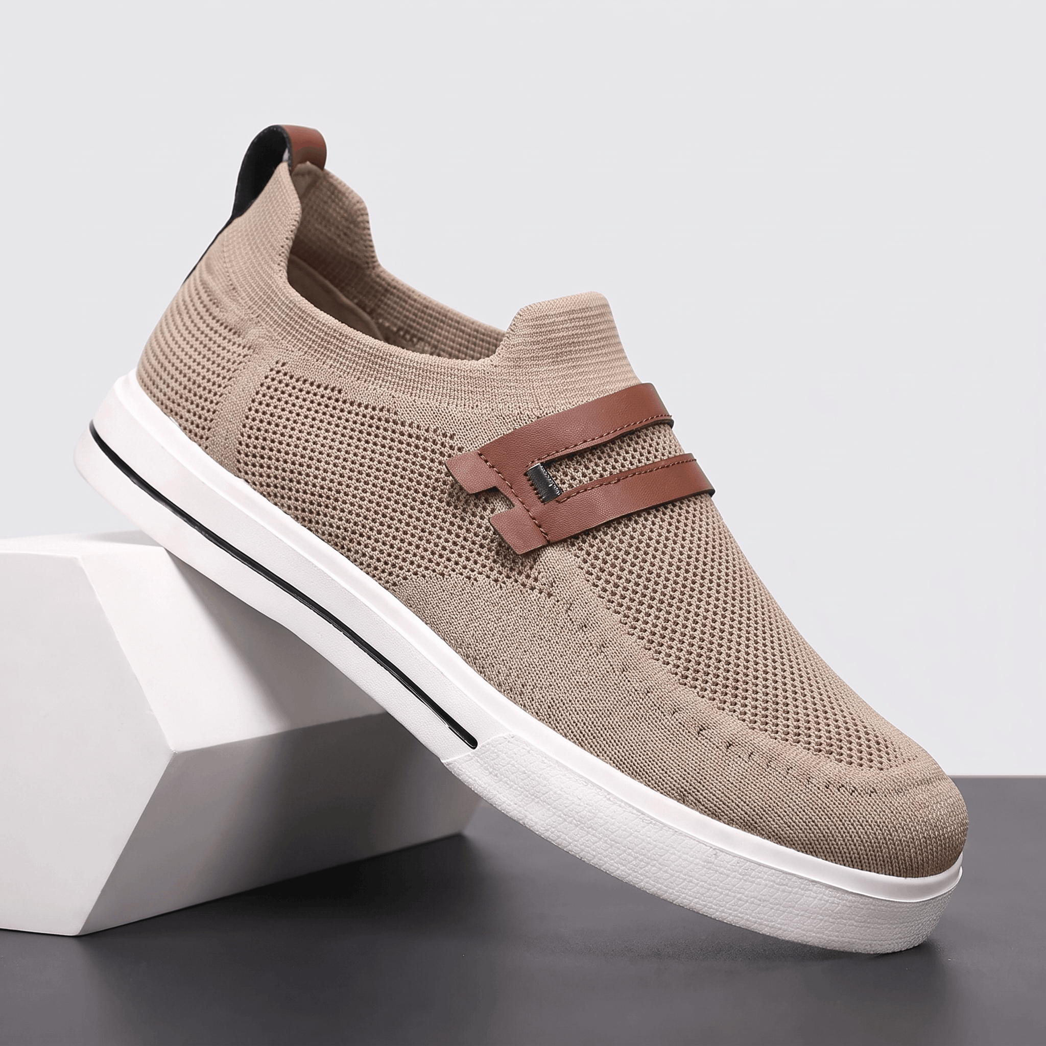 Orson Mesh Slip-On Sneakers – Leather Strap Lightweight Breathable Trainers
