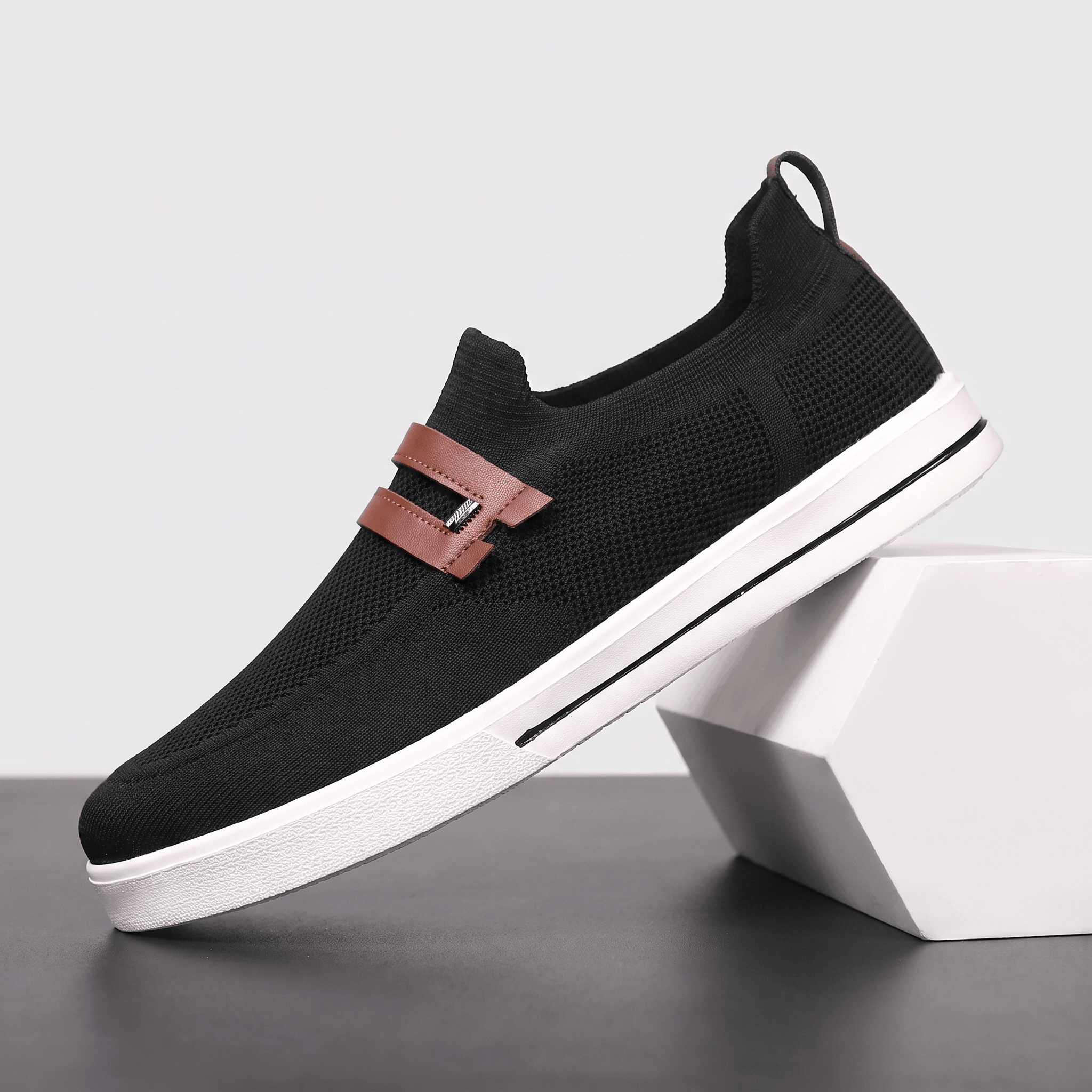 Orson Mesh Slip-On Sneakers – Leather Strap Lightweight Breathable Trainers