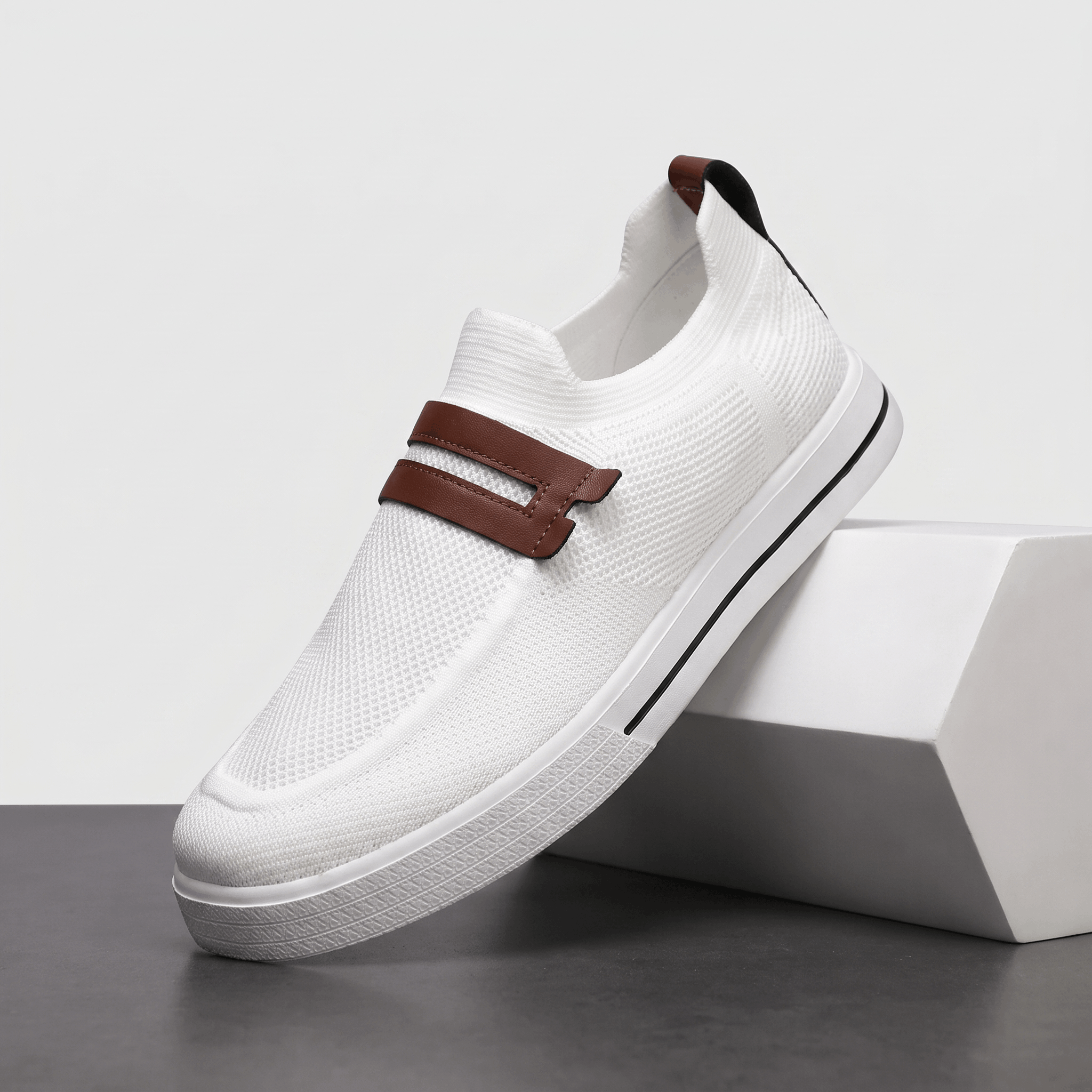 Orson Mesh Slip-On Sneakers – Leather Strap Lightweight Breathable Trainers