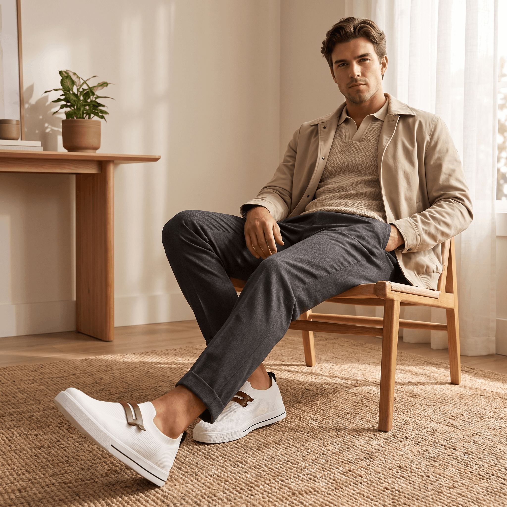 Orson Mesh Slip-On Sneakers – Leather Strap Lightweight Breathable Trainers