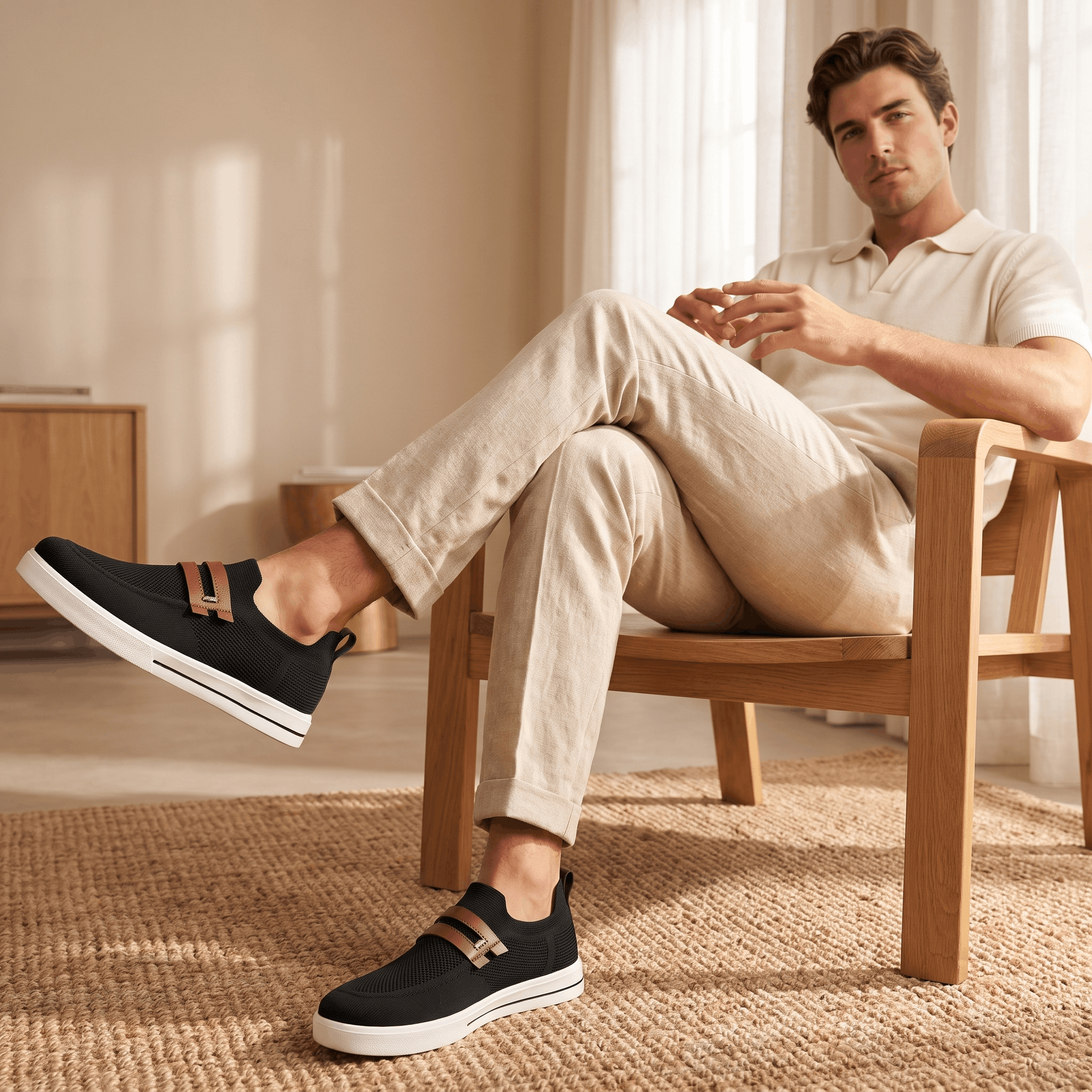 Orson Mesh Slip-On Sneakers – Leather Strap Lightweight Breathable Trainers