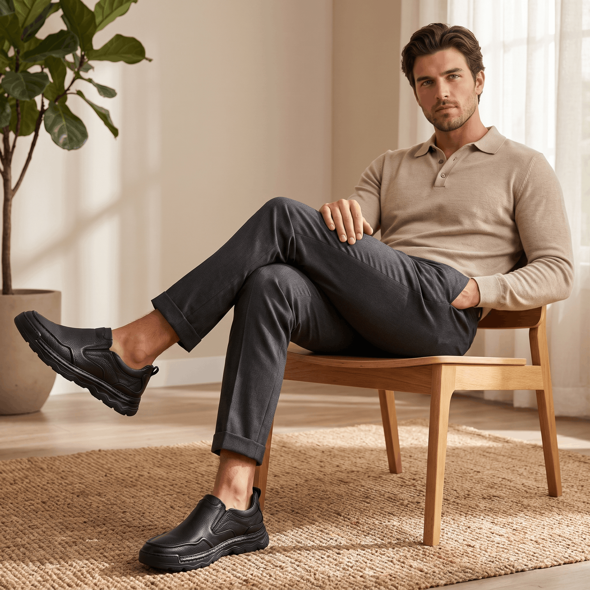 Patrick Genuine Leather Slip-On Shoes – Stitched Contour Rubber-Sole Loafers
