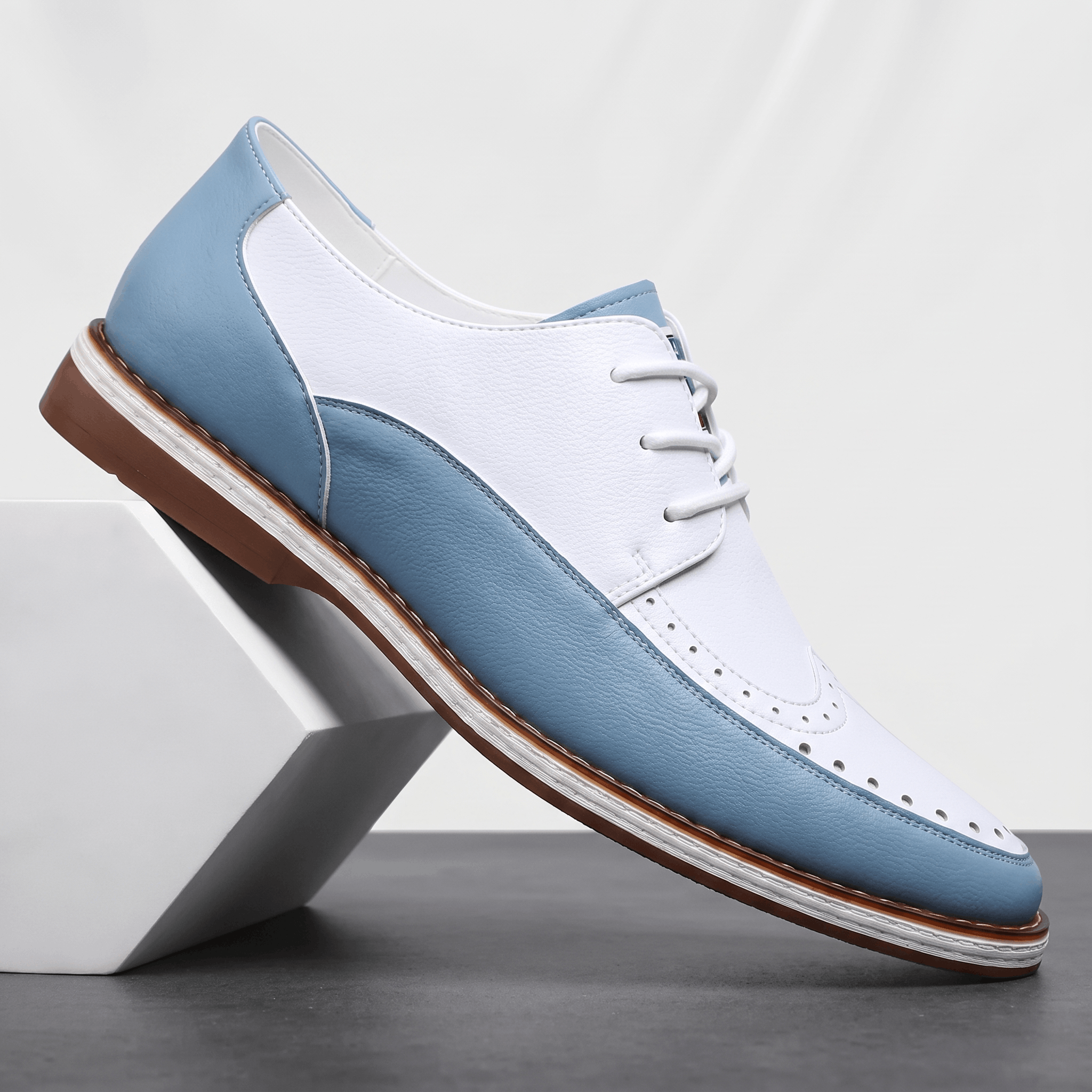 Mauro Two-Tone Leather Brogues – Cushioned Perforated Dress Shoes