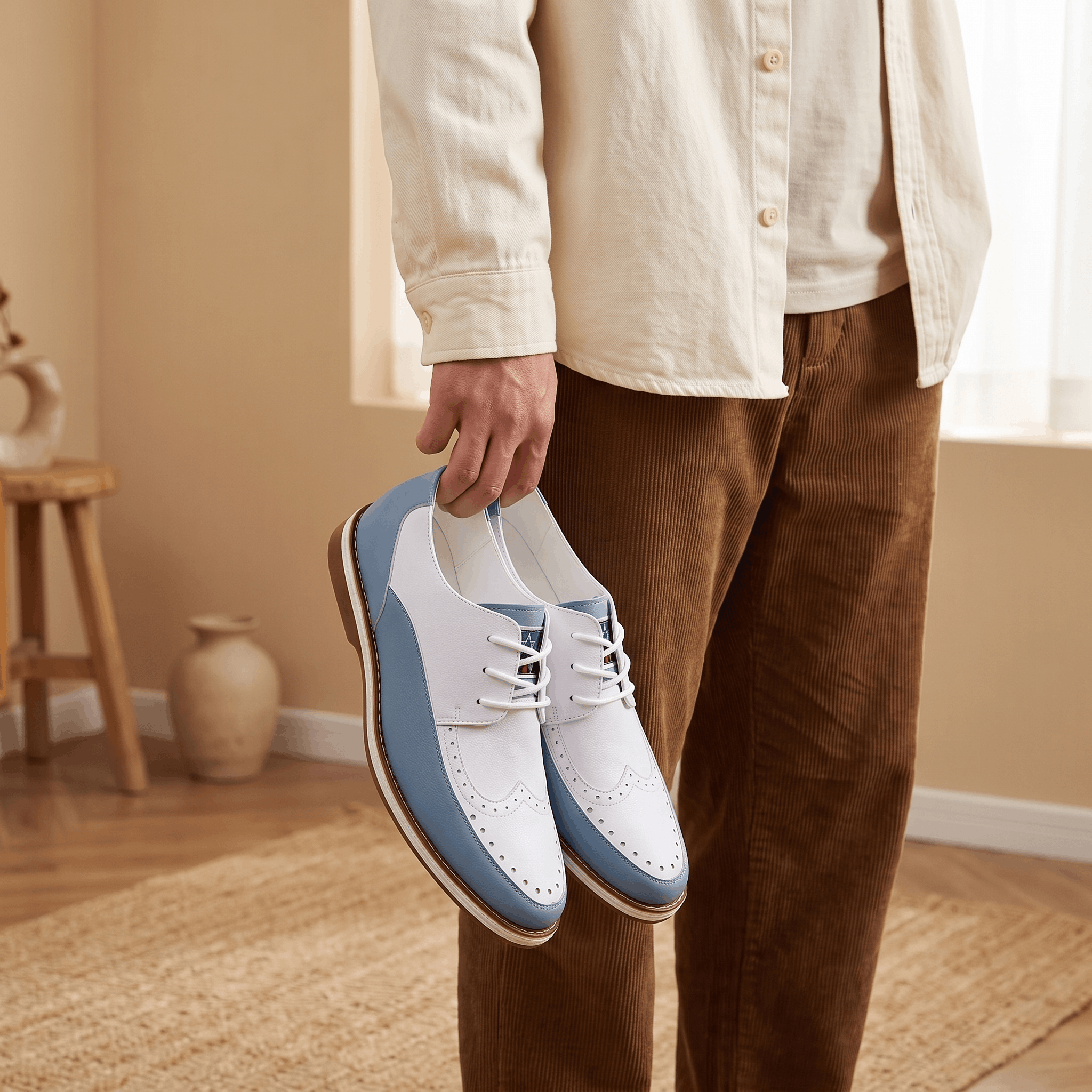 Mauro Two-Tone Leather Brogues – Cushioned Perforated Dress Shoes