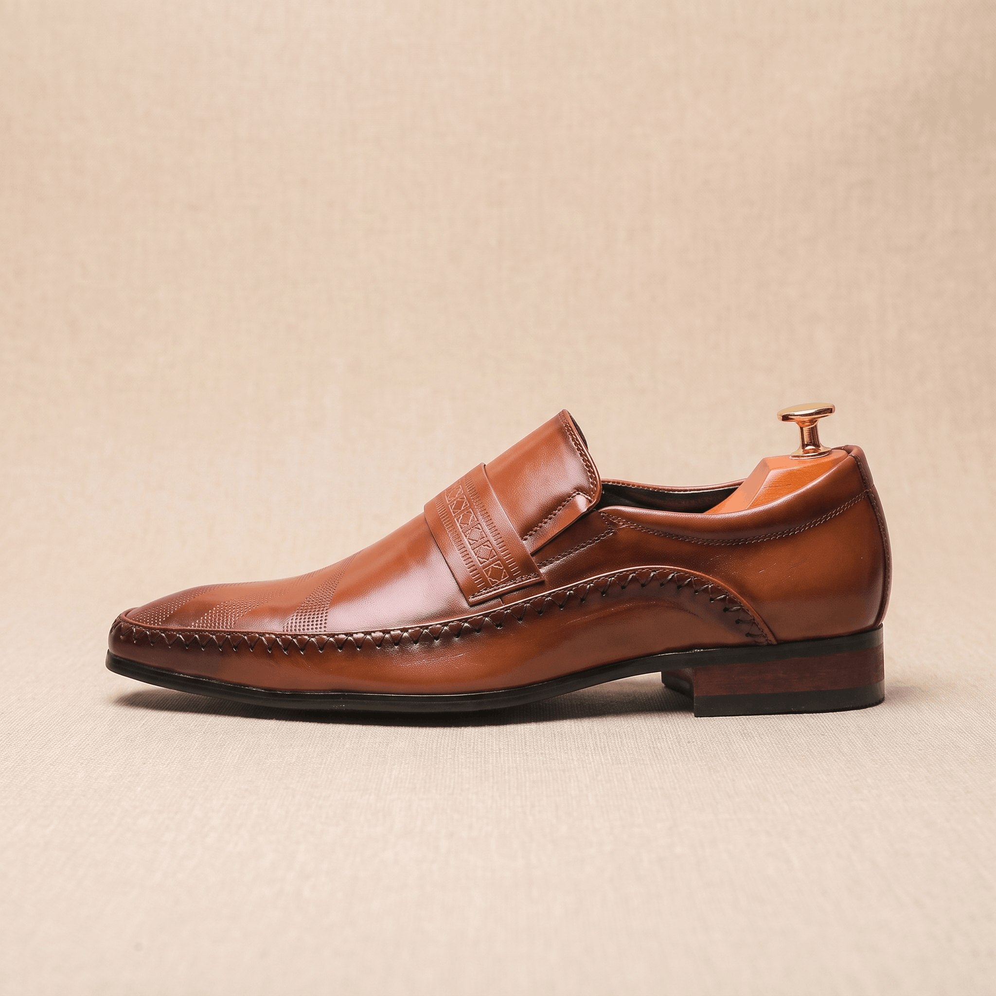 Ignazio Leather Loafers – Etched Band Slip-On Shoes