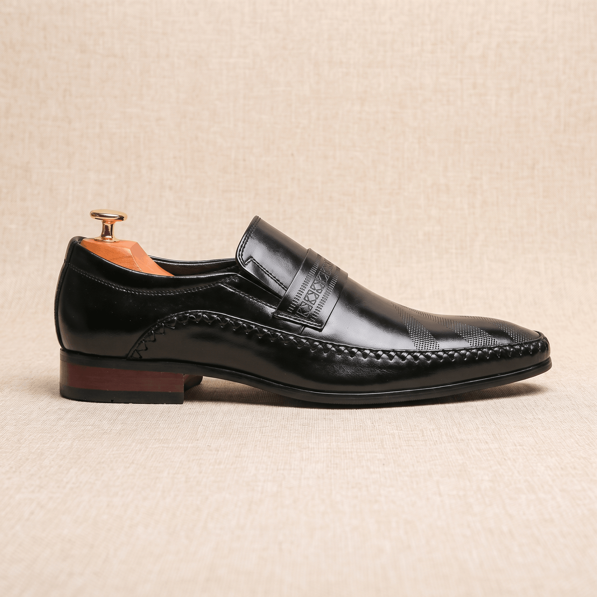 Ignazio Leather Loafers – Etched Band Slip-On Shoes