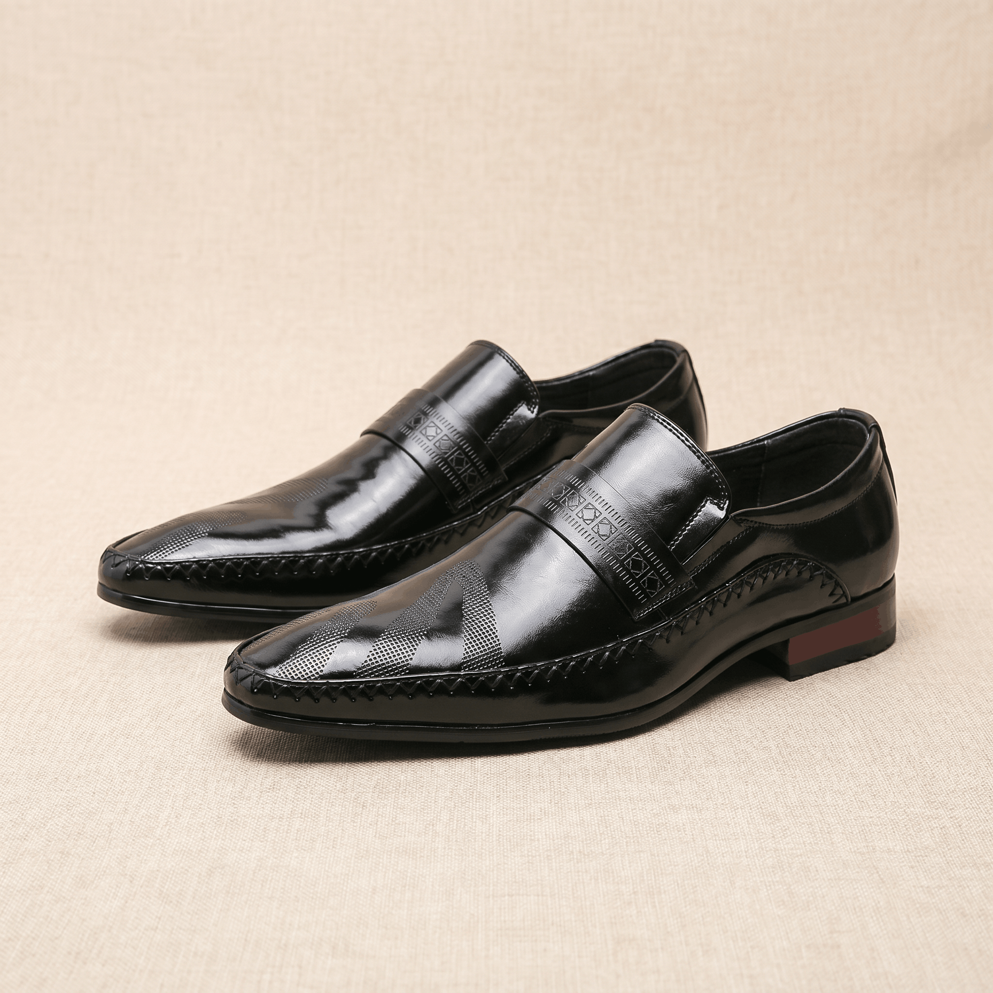 Ignazio Leather Loafers – Etched Band Slip-On Shoes