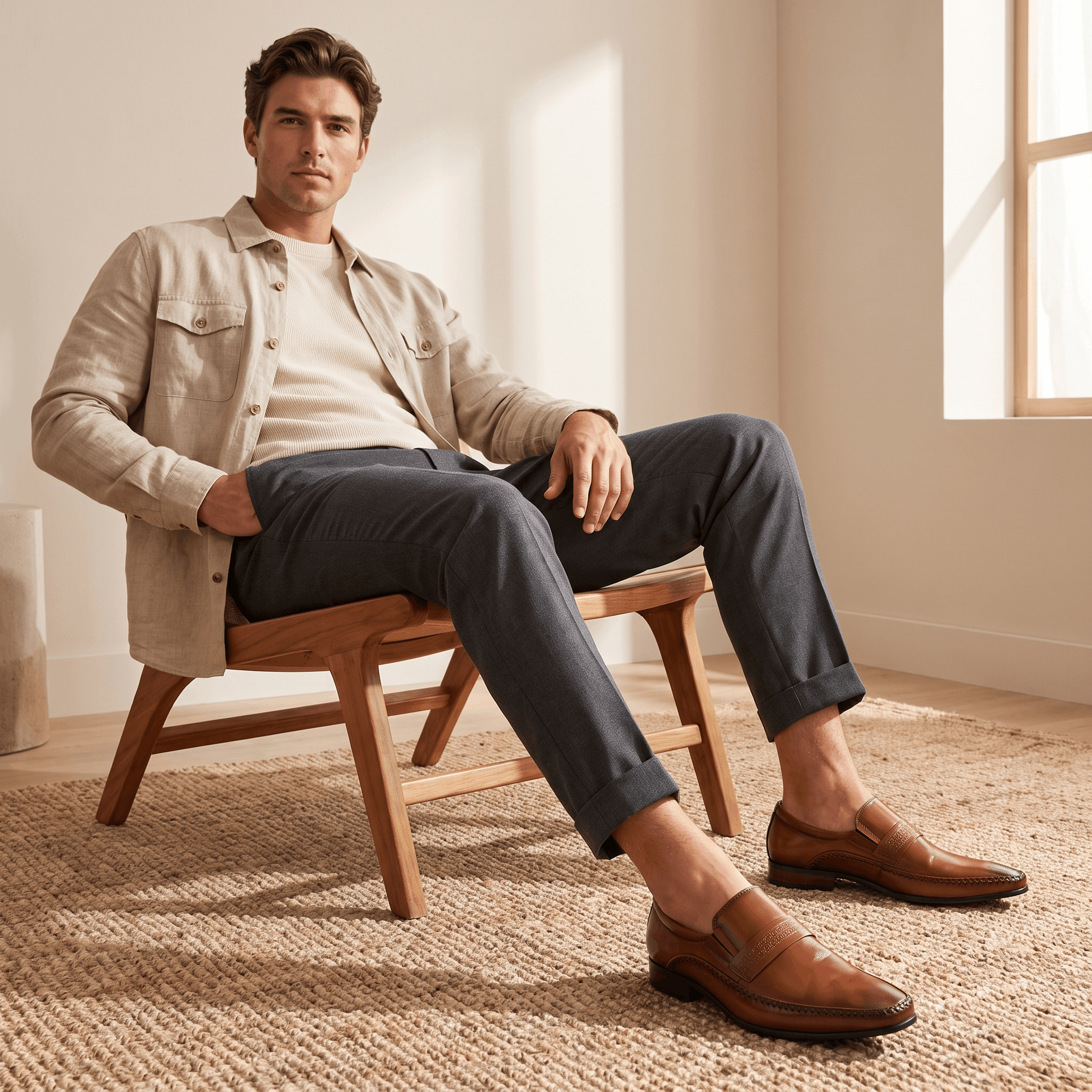Ignazio Leather Loafers – Etched Band Slip-On Shoes