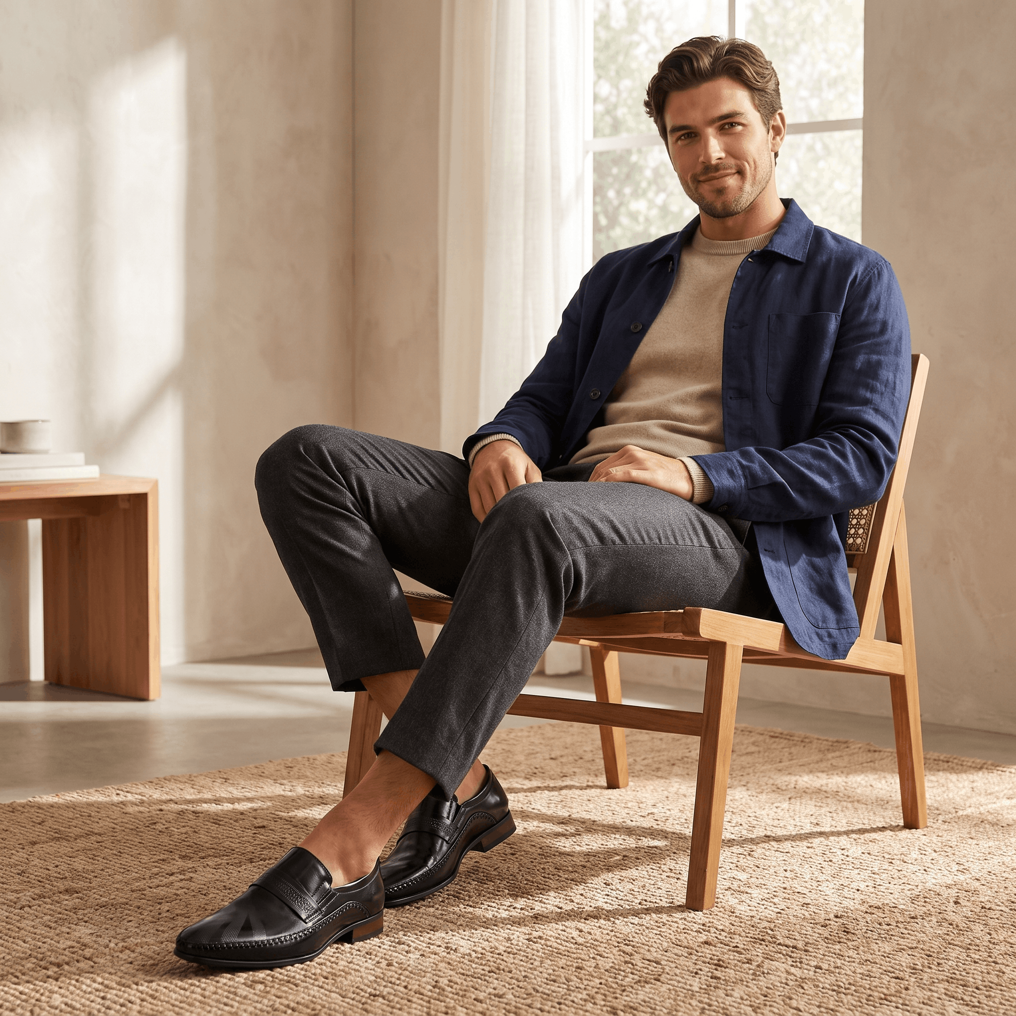Ignazio Leather Loafers – Etched Band Slip-On Shoes