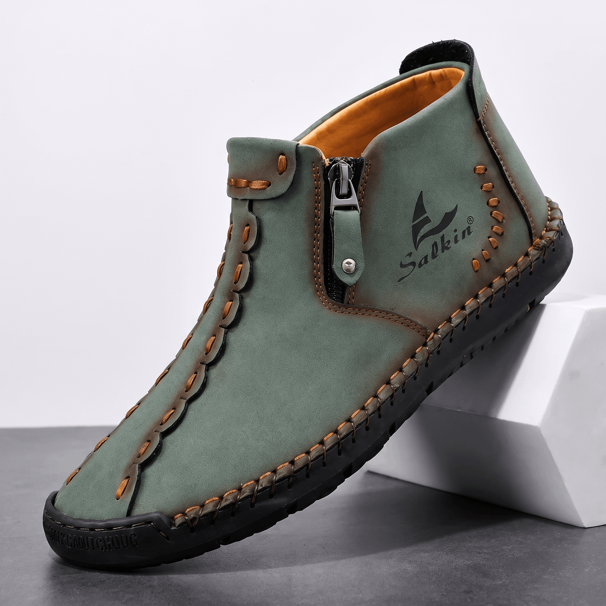 Vittorio Leather High-Top Shoes – Hand-Stitched Zip Ankle Footwear