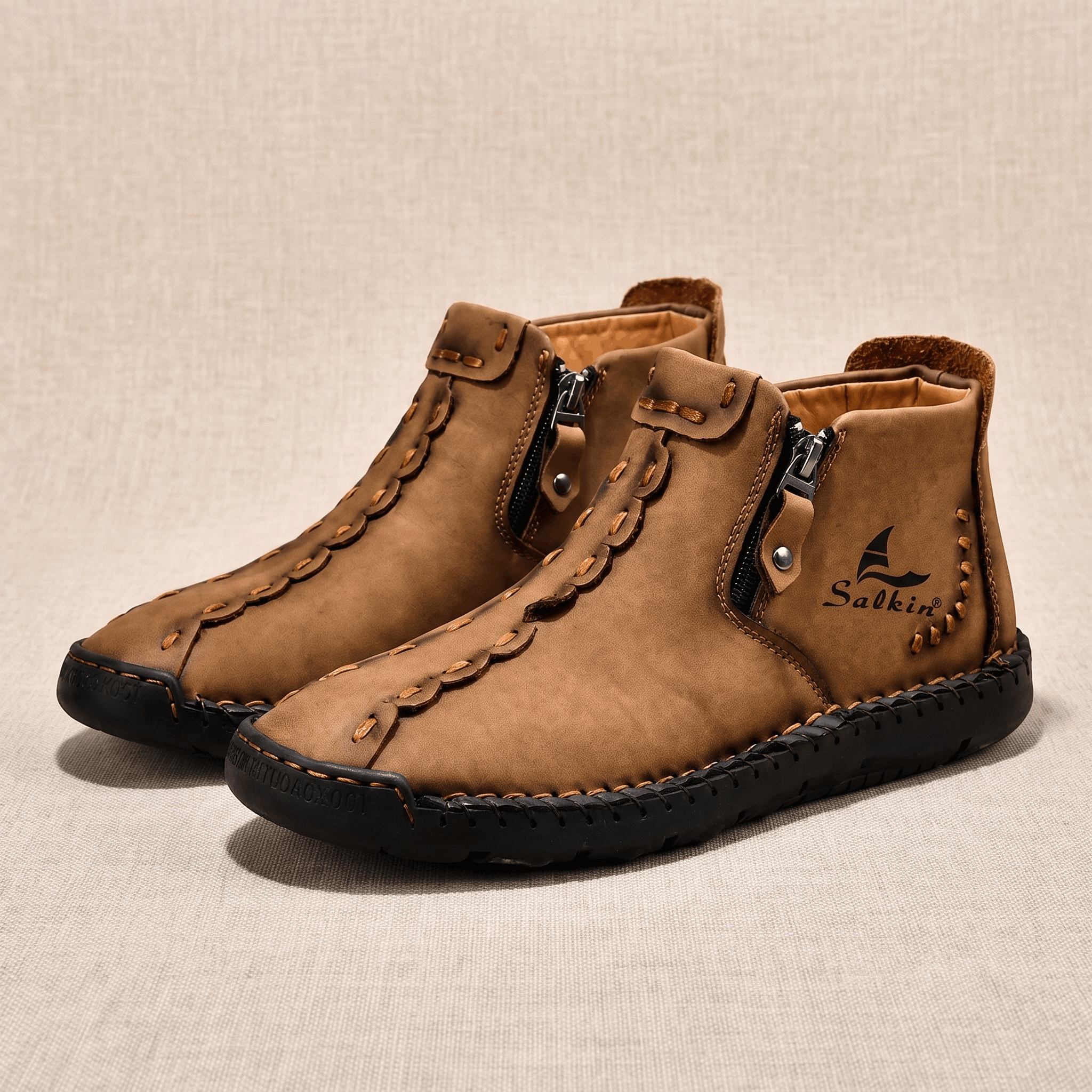 Vittorio Leather High-Top Shoes – Hand-Stitched Zip Ankle Footwear