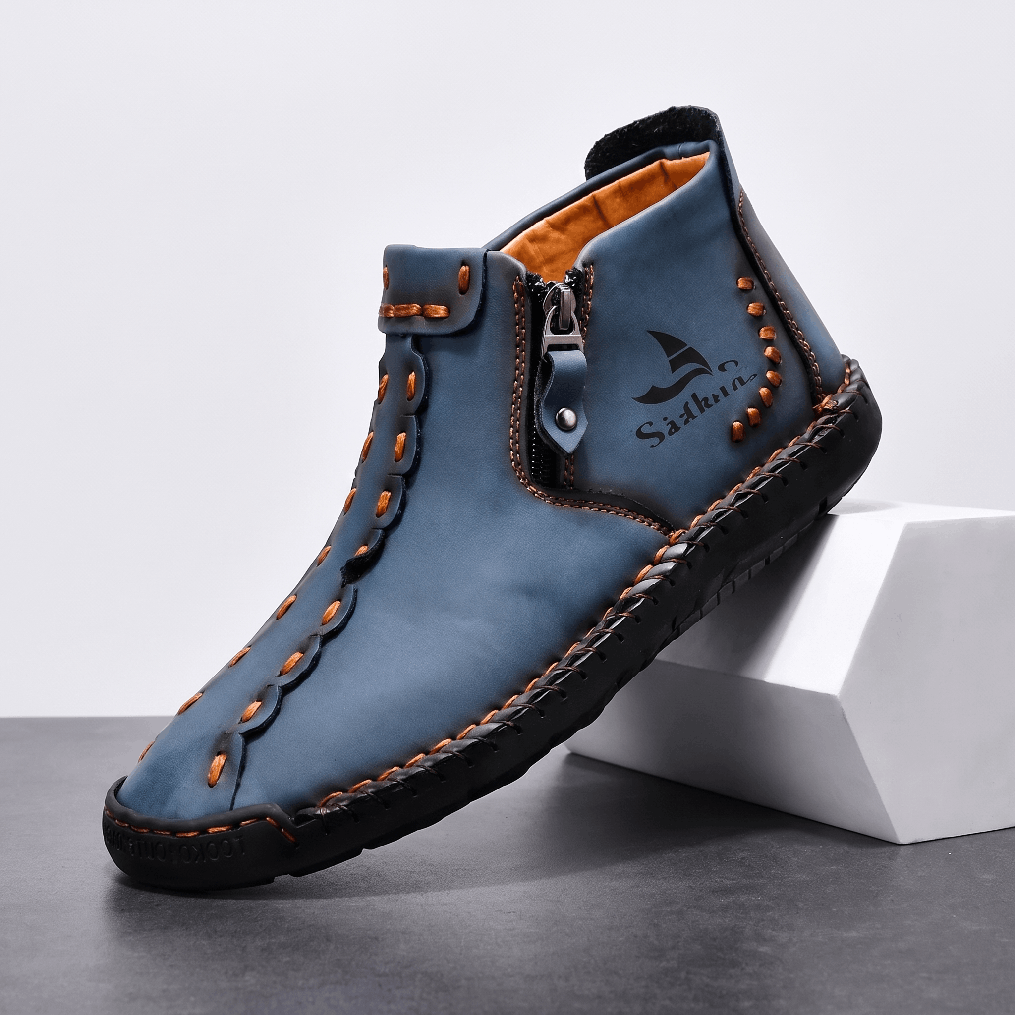 Vittorio Leather High-Top Shoes – Hand-Stitched Zip Ankle Footwear