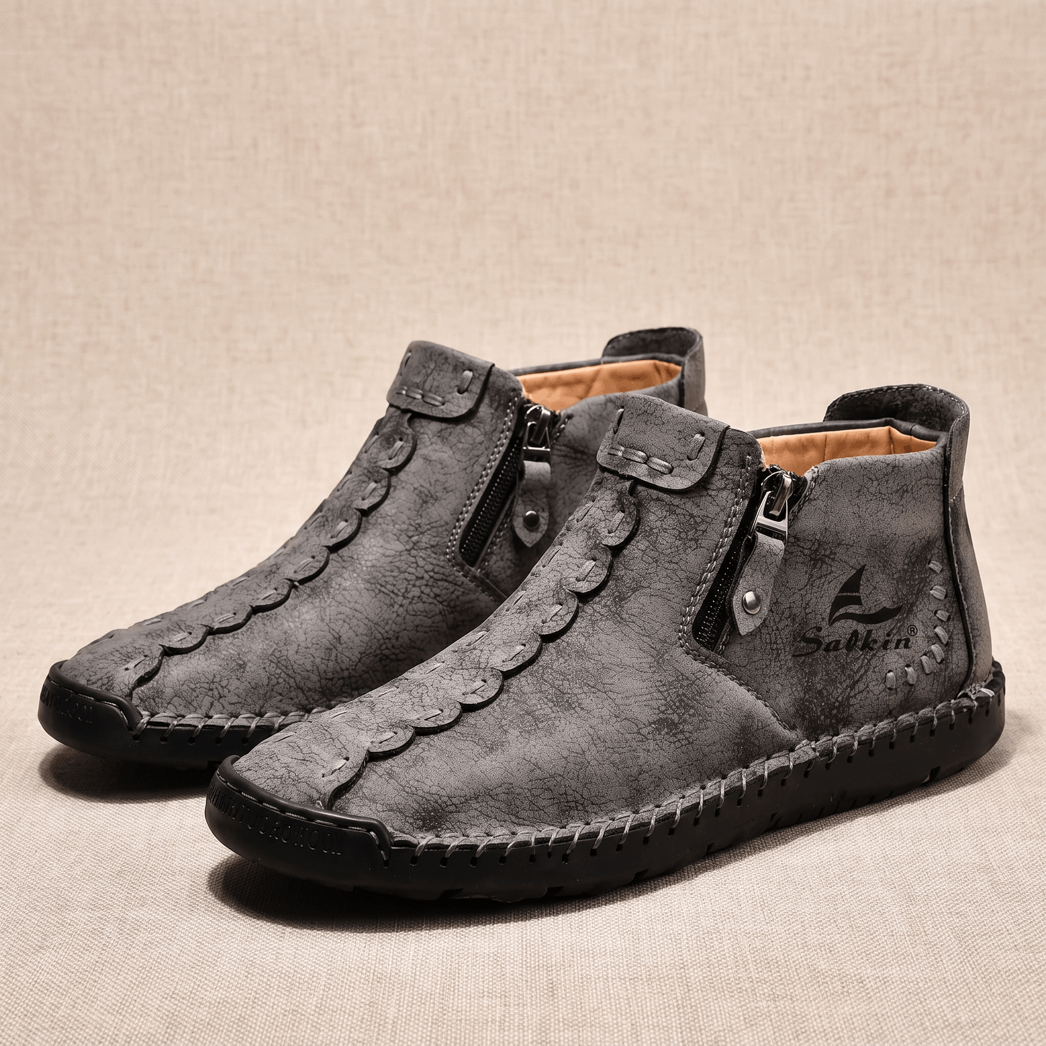 Vittorio Leather High-Top Shoes – Hand-Stitched Zip Ankle Footwear