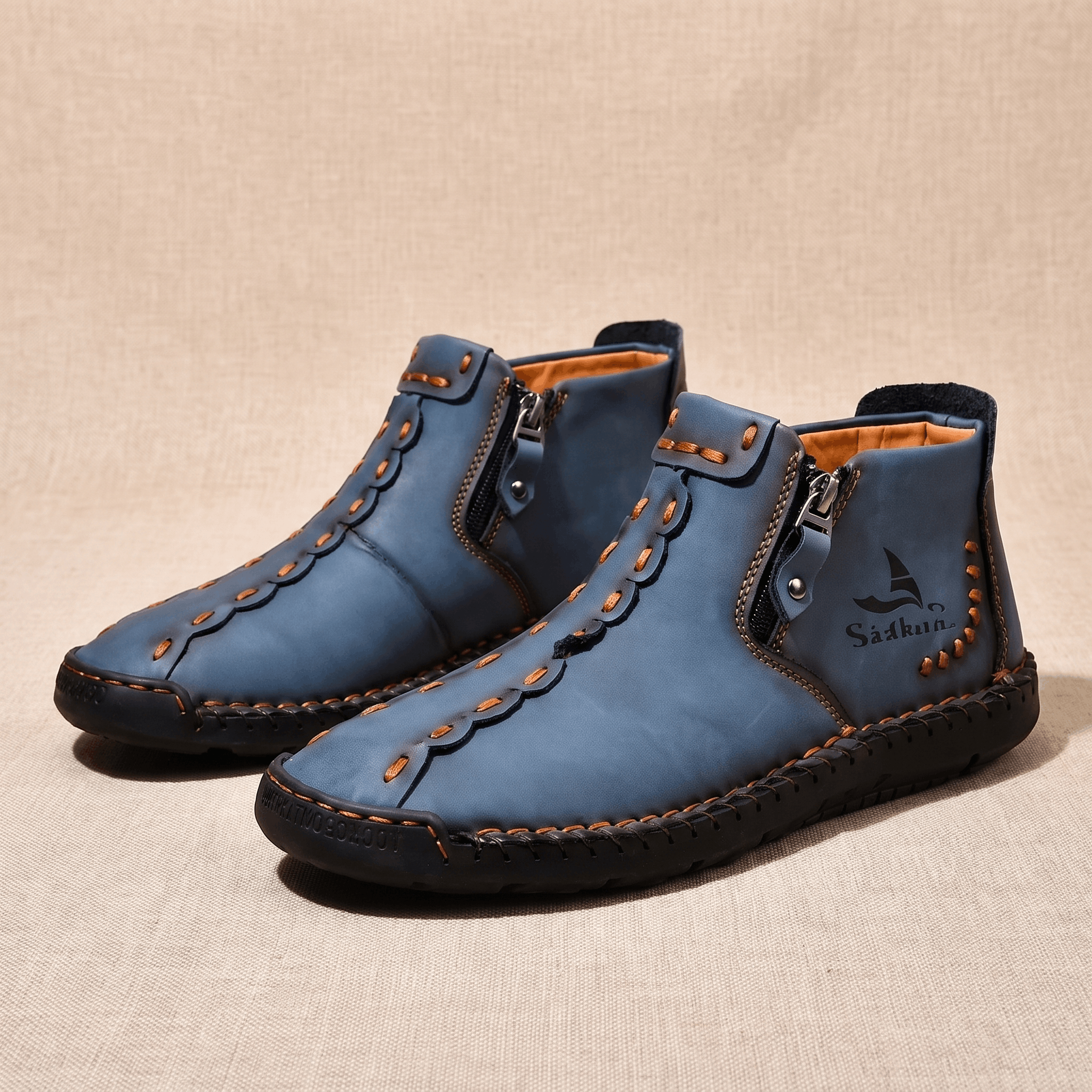 Vittorio Leather High-Top Shoes – Hand-Stitched Zip Ankle Footwear