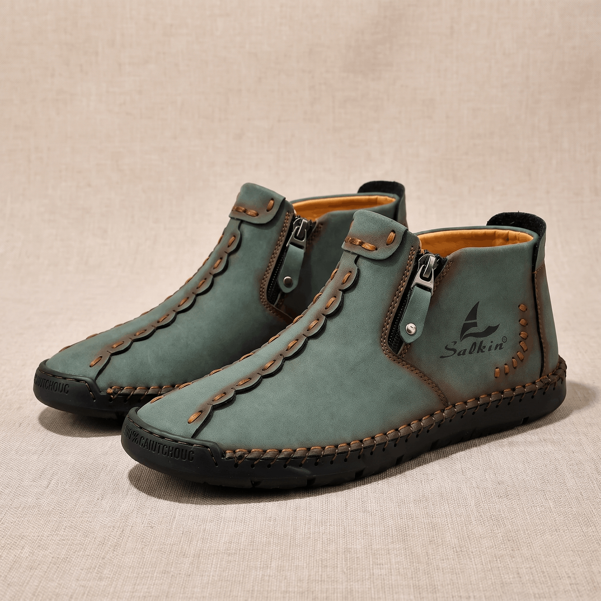 Vittorio Leather High-Top Shoes – Hand-Stitched Zip Ankle Footwear