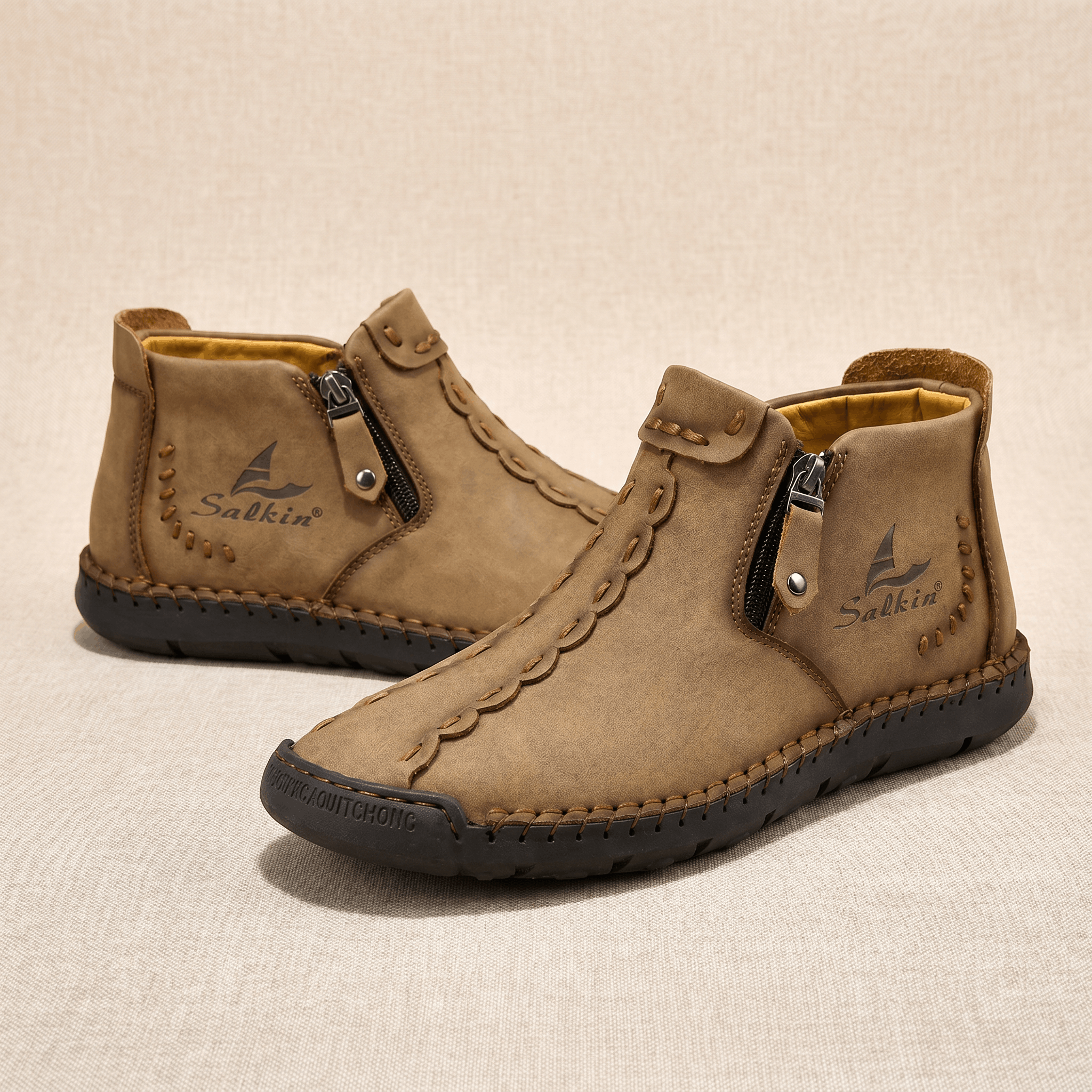 Vittorio Leather High-Top Shoes – Hand-Stitched Zip Ankle Footwear