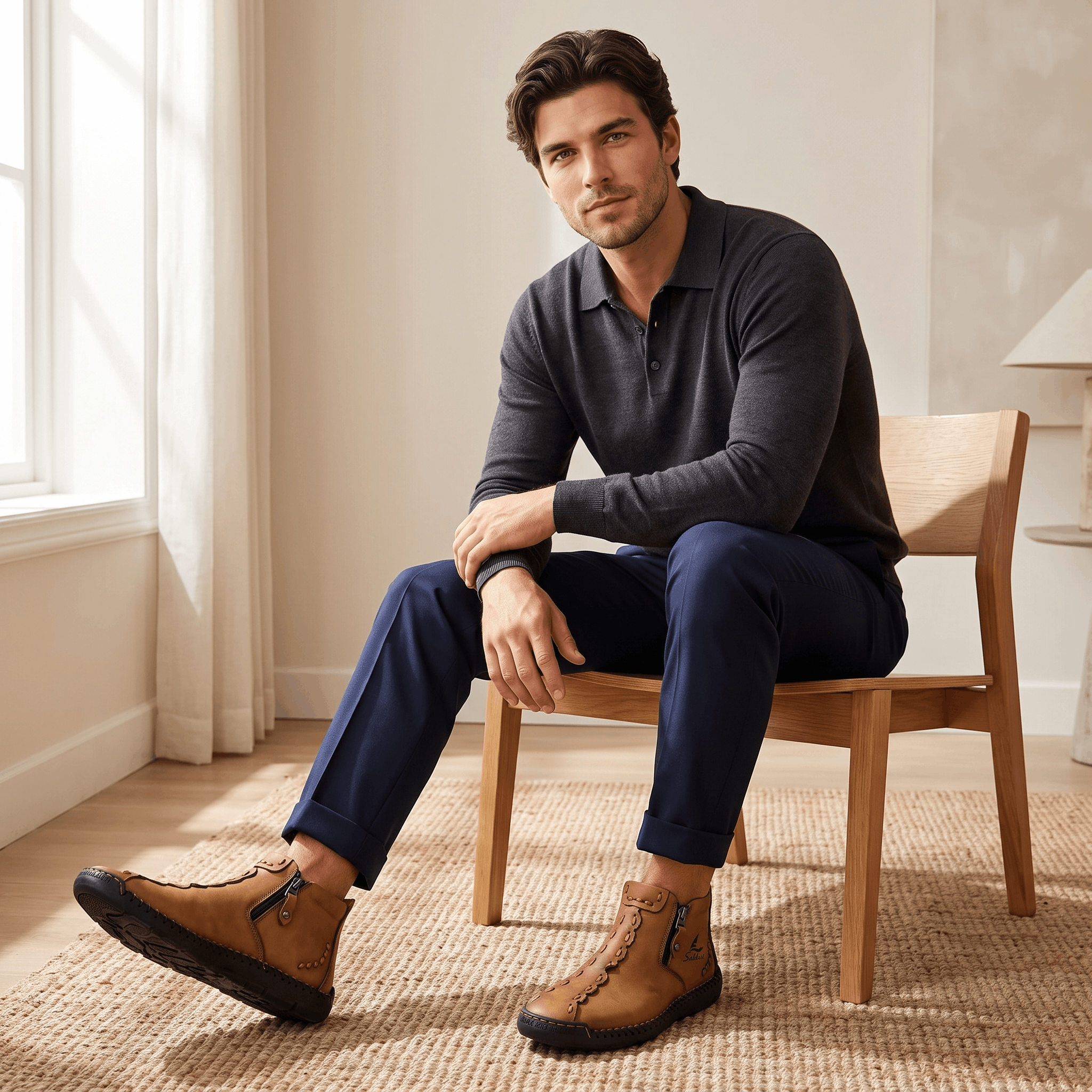 Vittorio Leather High-Top Shoes – Hand-Stitched Zip Ankle Footwear