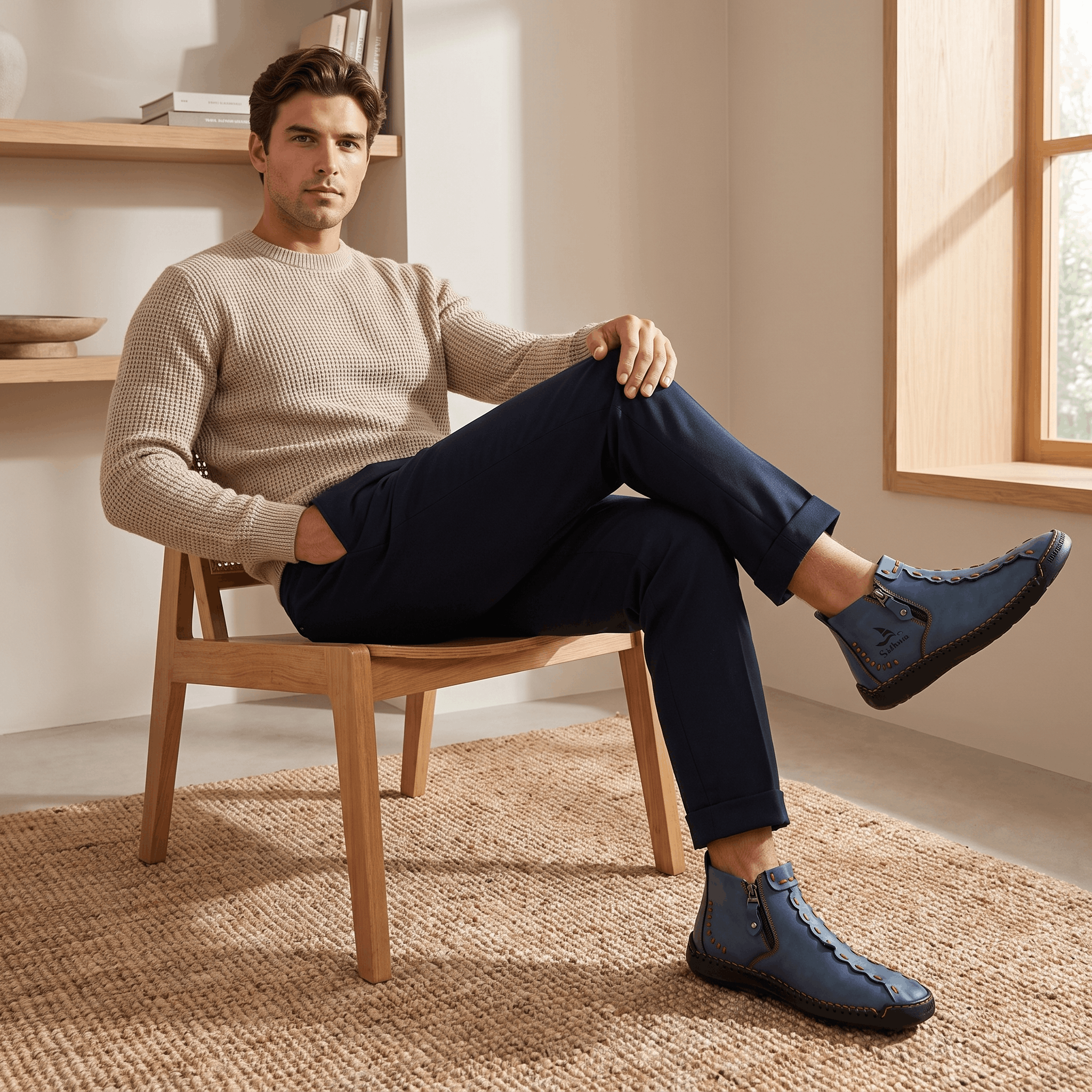Vittorio Leather High-Top Shoes – Hand-Stitched Zip Ankle Footwear