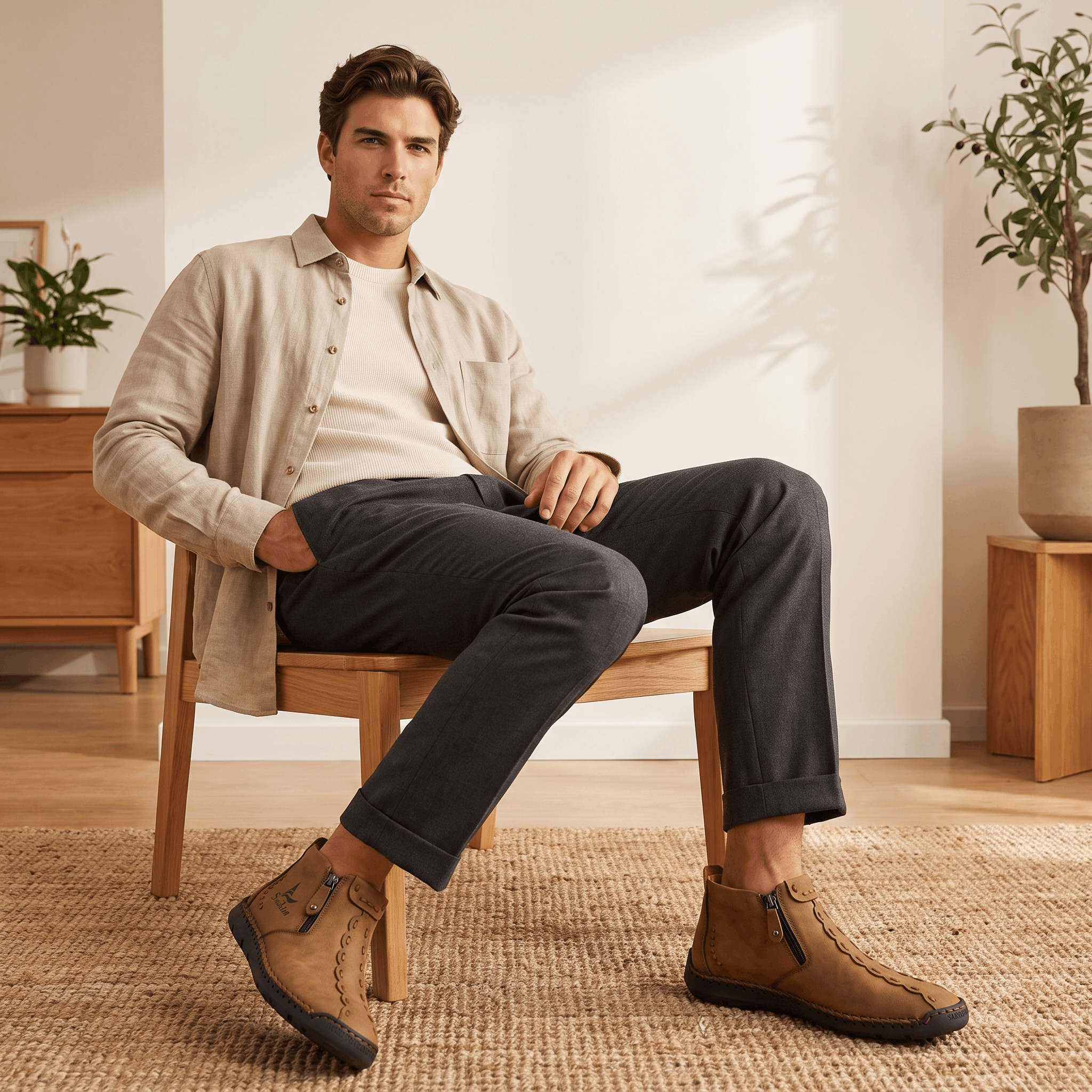 Vittorio Leather High-Top Shoes – Hand-Stitched Zip Ankle Footwear