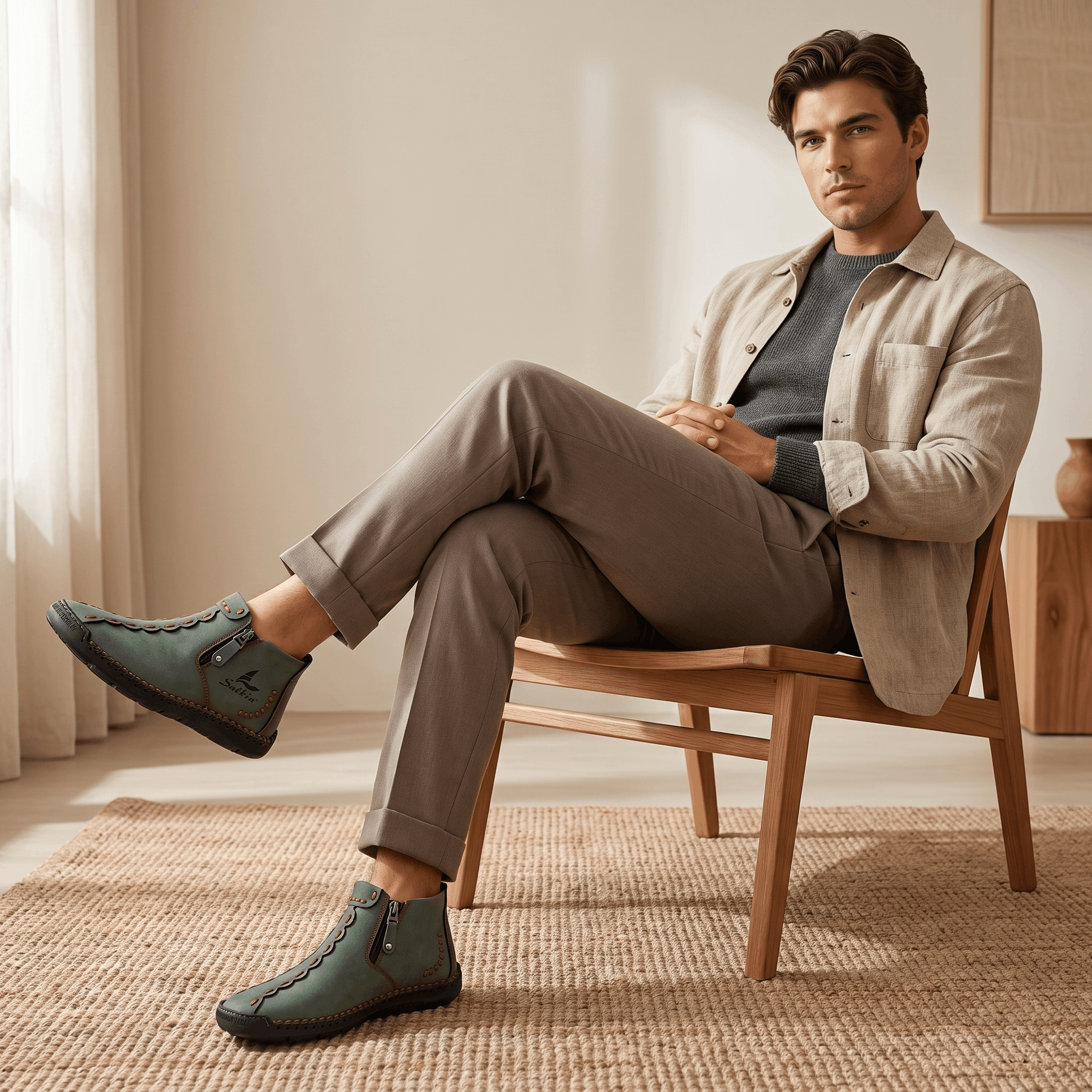 Vittorio Leather High-Top Shoes – Hand-Stitched Zip Ankle Footwear
