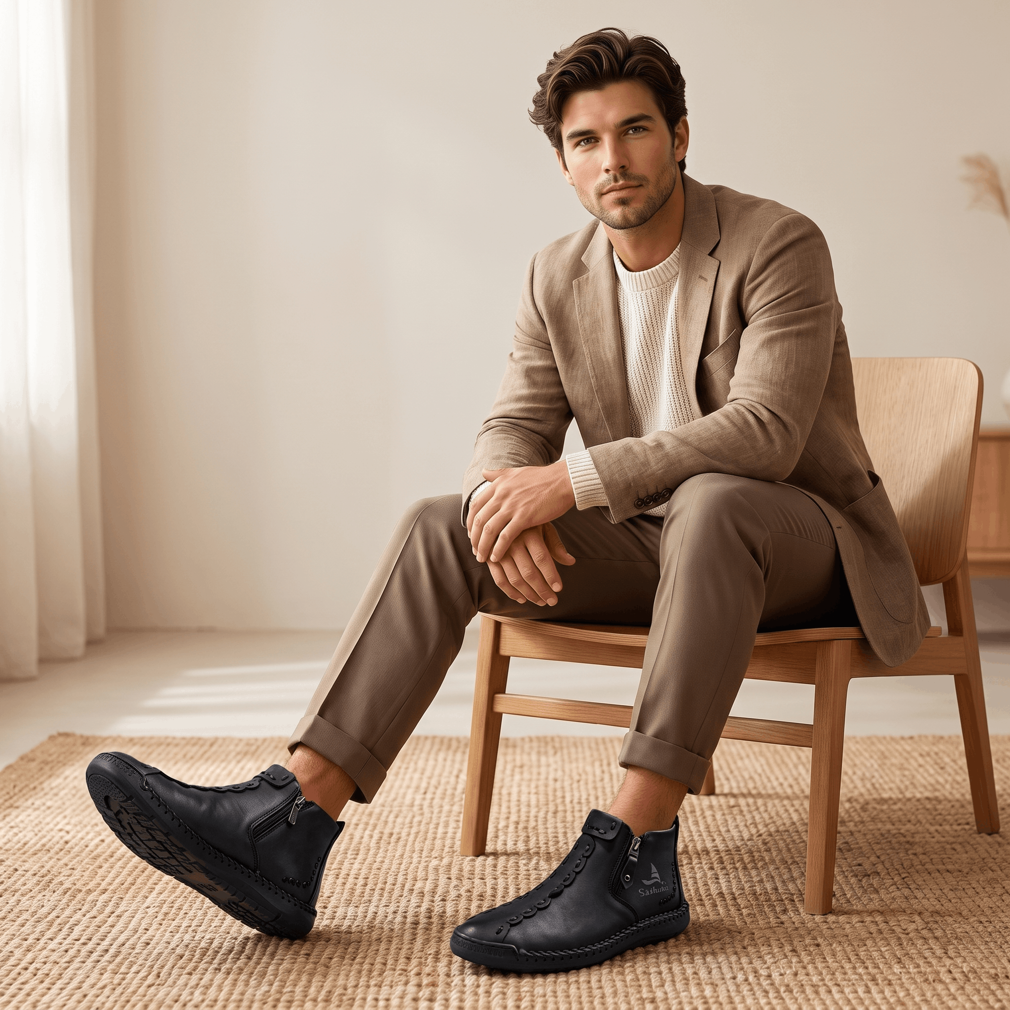 Vittorio Leather High-Top Shoes – Hand-Stitched Zip Ankle Footwear