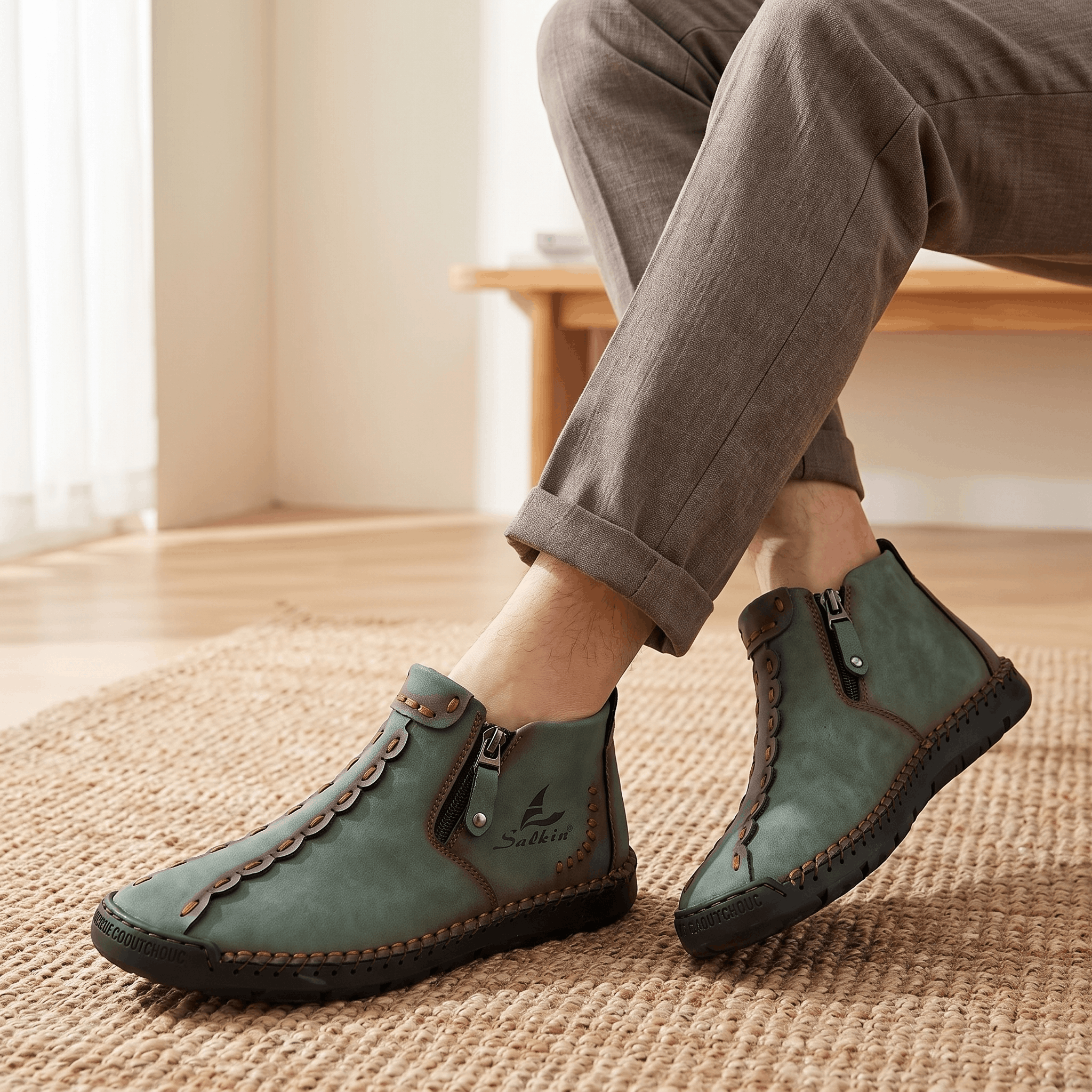 Vittorio Leather High-Top Shoes – Hand-Stitched Zip Ankle Footwear