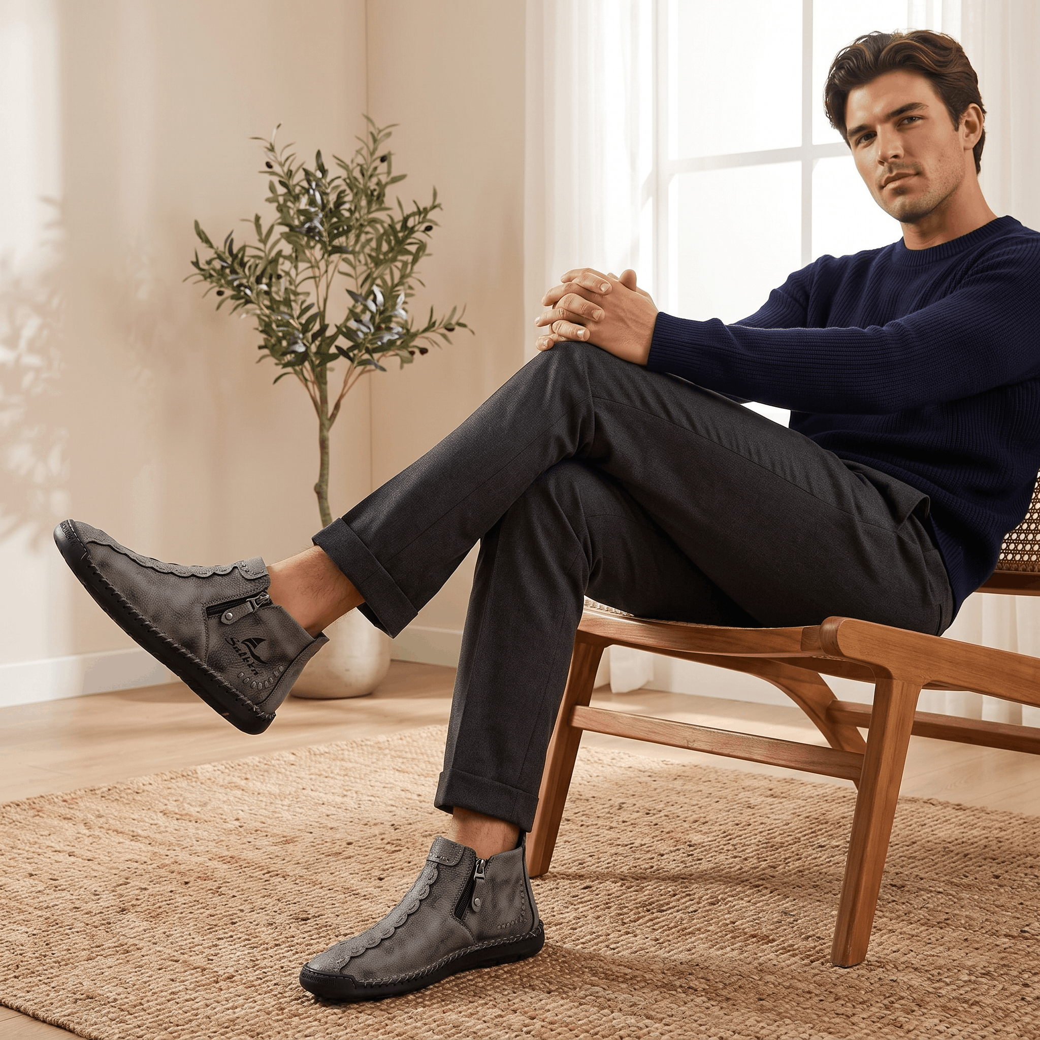 Vittorio Leather High-Top Shoes – Hand-Stitched Zip Ankle Footwear