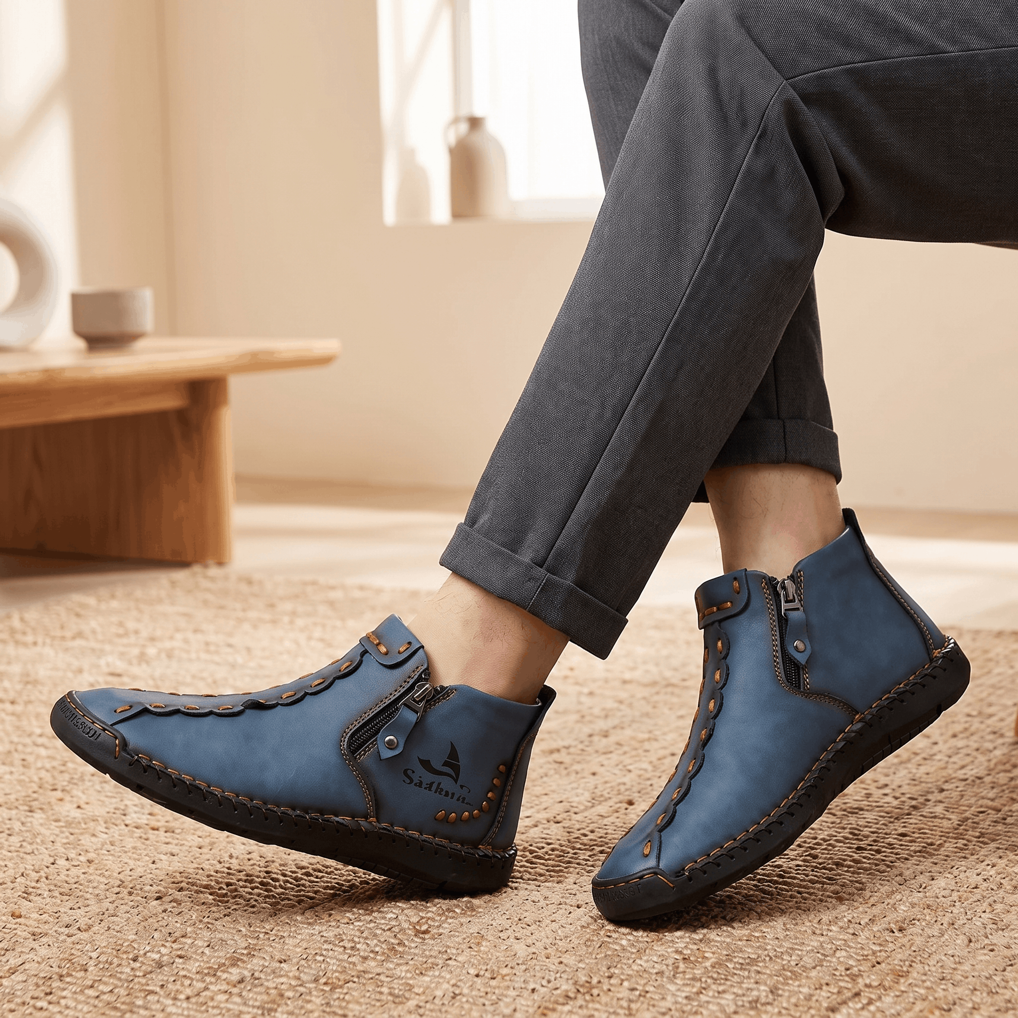 Vittorio Leather High-Top Shoes – Hand-Stitched Zip Ankle Footwear