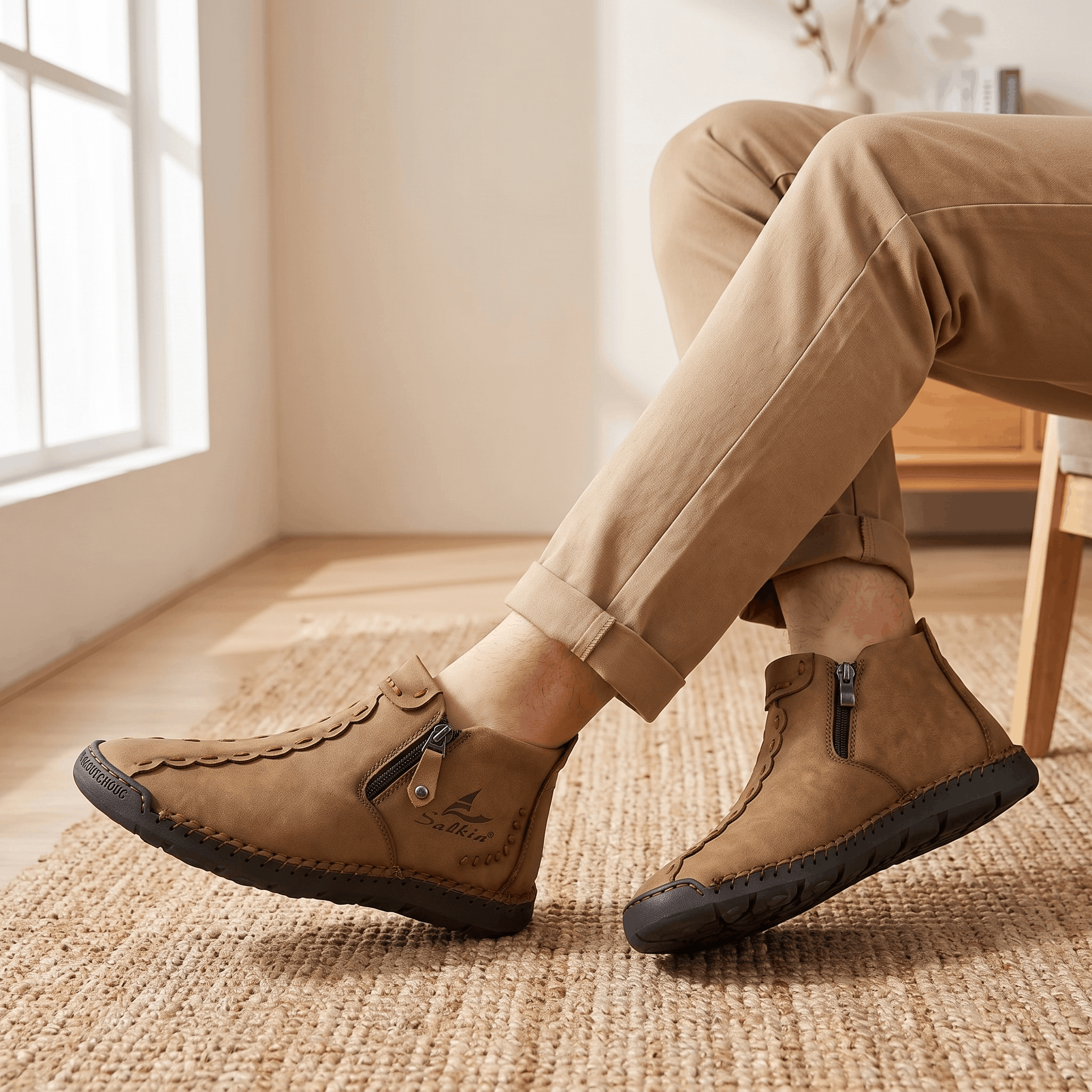 Vittorio Leather High-Top Shoes – Hand-Stitched Zip Ankle Footwear
