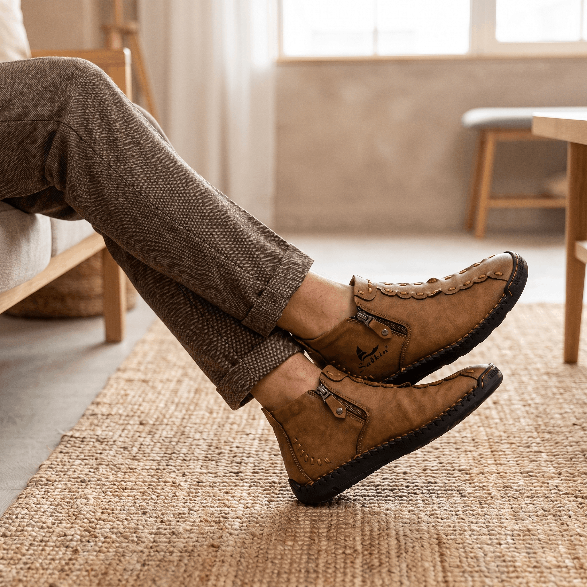 Vittorio Leather High-Top Shoes – Hand-Stitched Zip Ankle Footwear