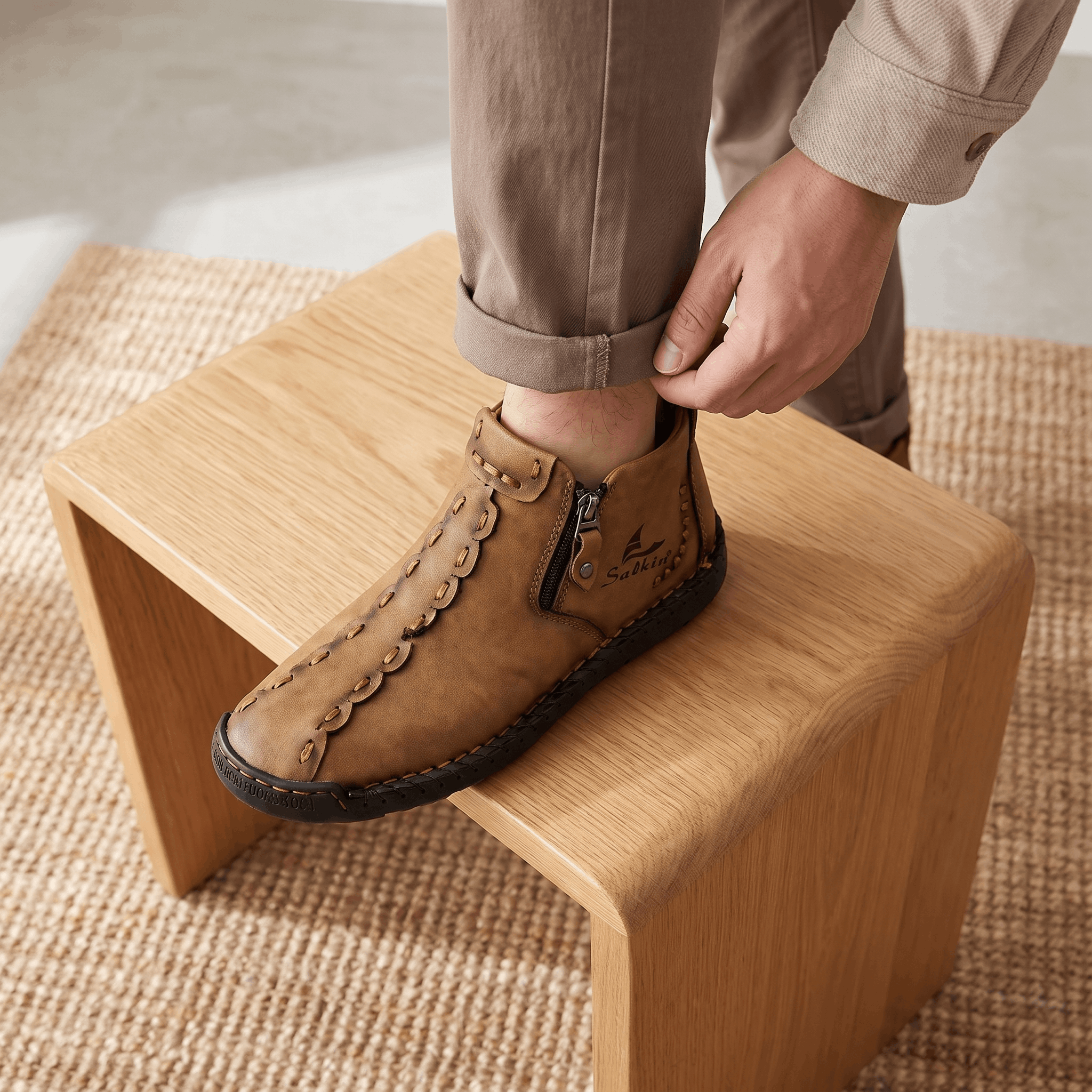 Vittorio Leather High-Top Shoes – Hand-Stitched Zip Ankle Footwear