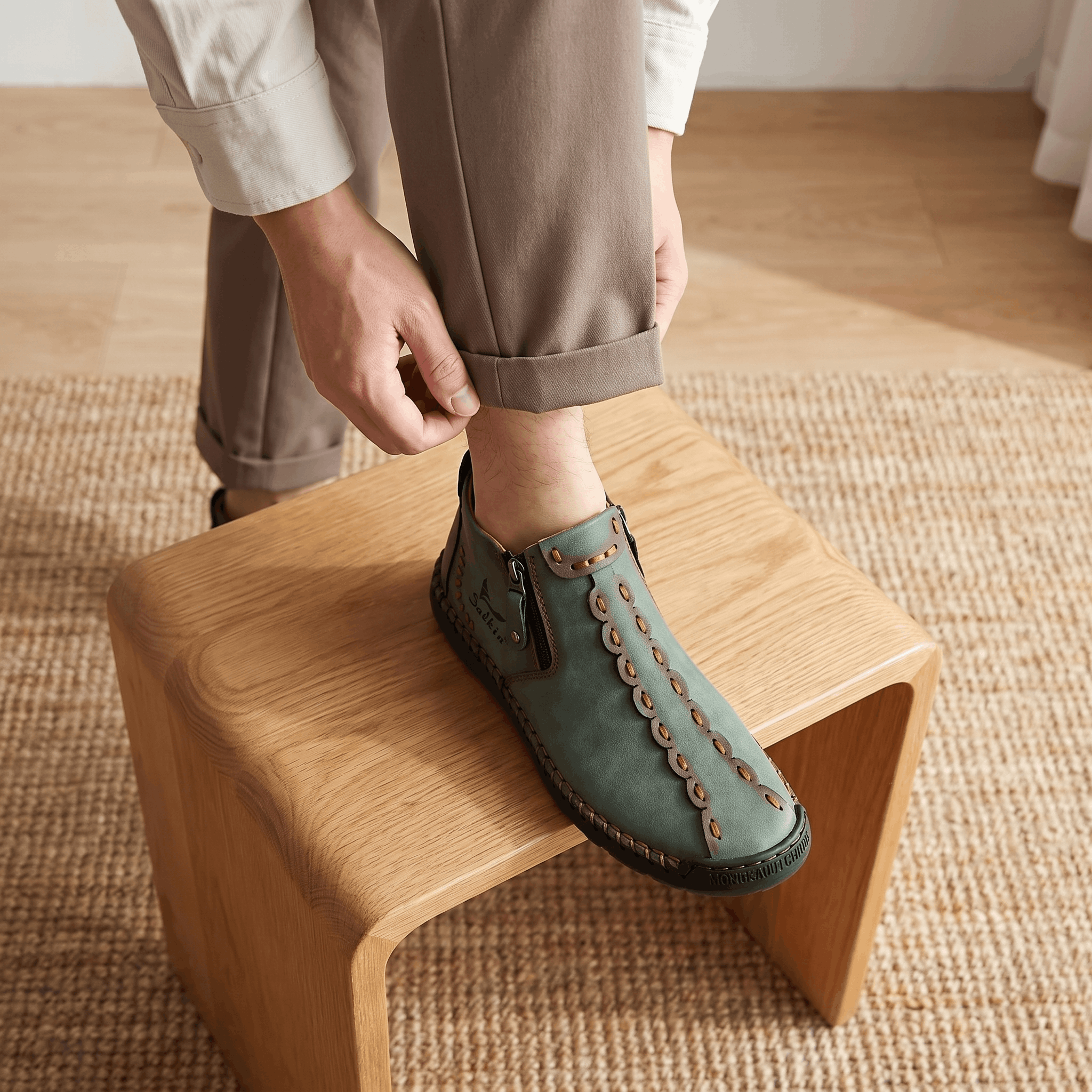 Vittorio Leather High-Top Shoes – Hand-Stitched Zip Ankle Footwear