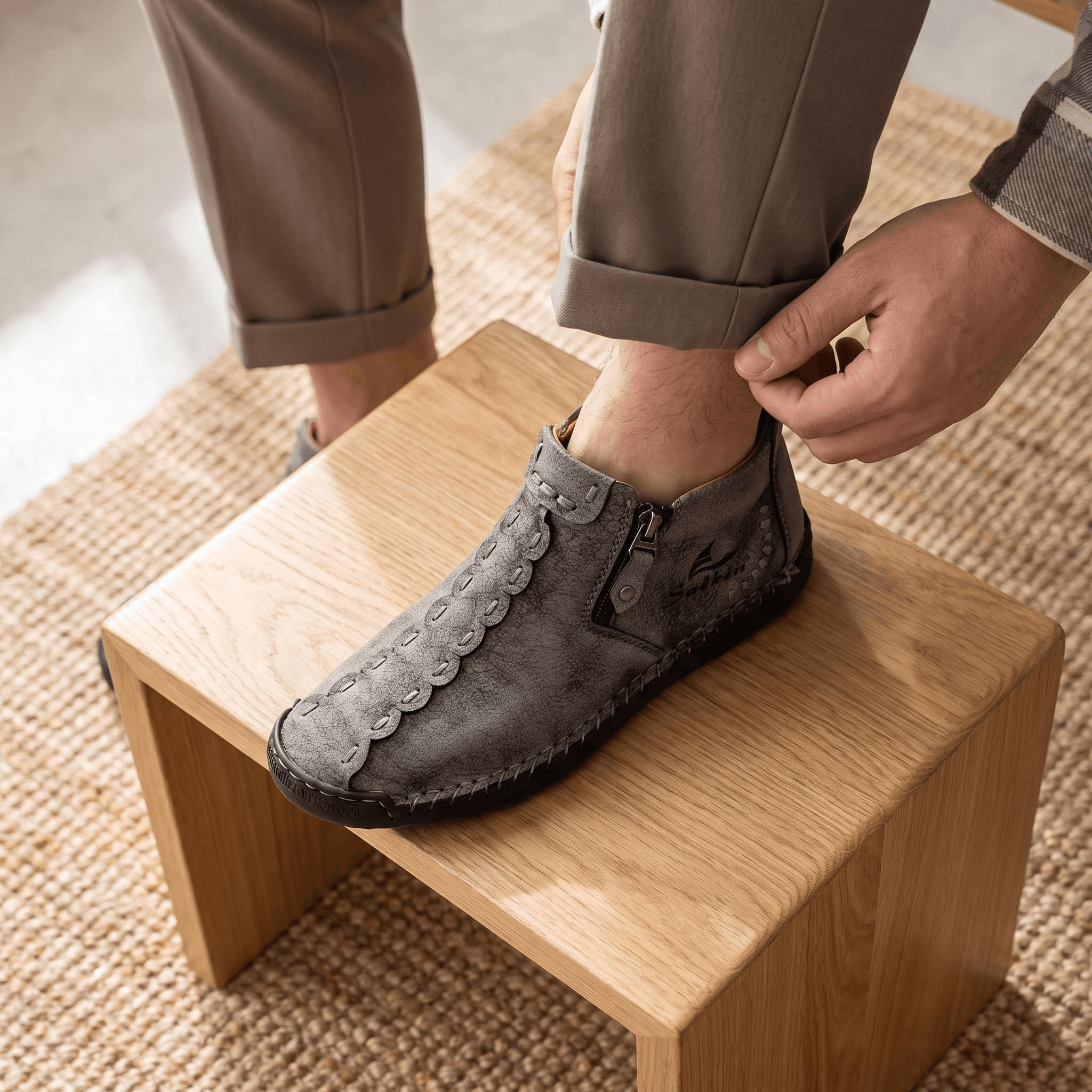 Vittorio Leather High-Top Shoes – Hand-Stitched Zip Ankle Footwear