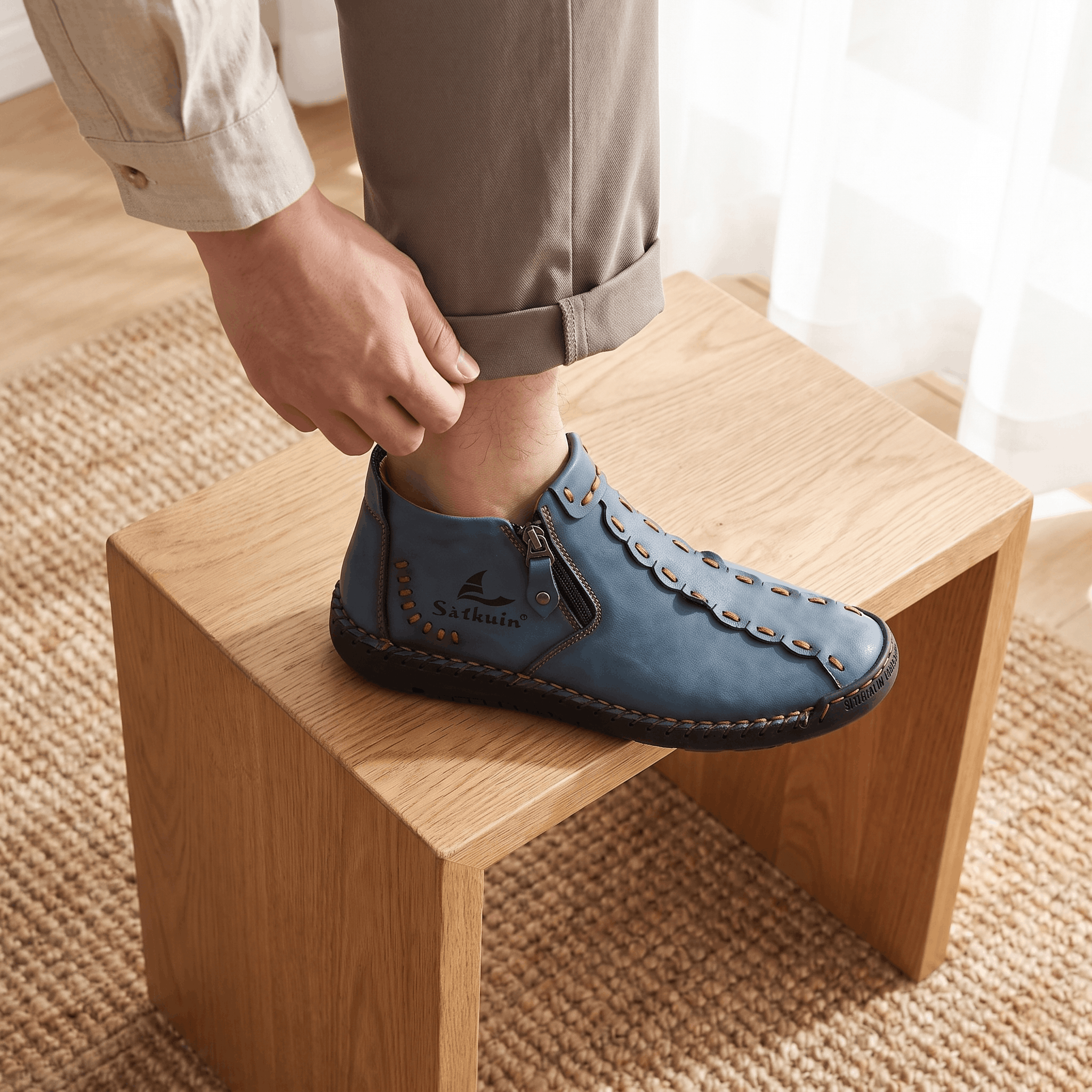 Vittorio Leather High-Top Shoes – Hand-Stitched Zip Ankle Footwear