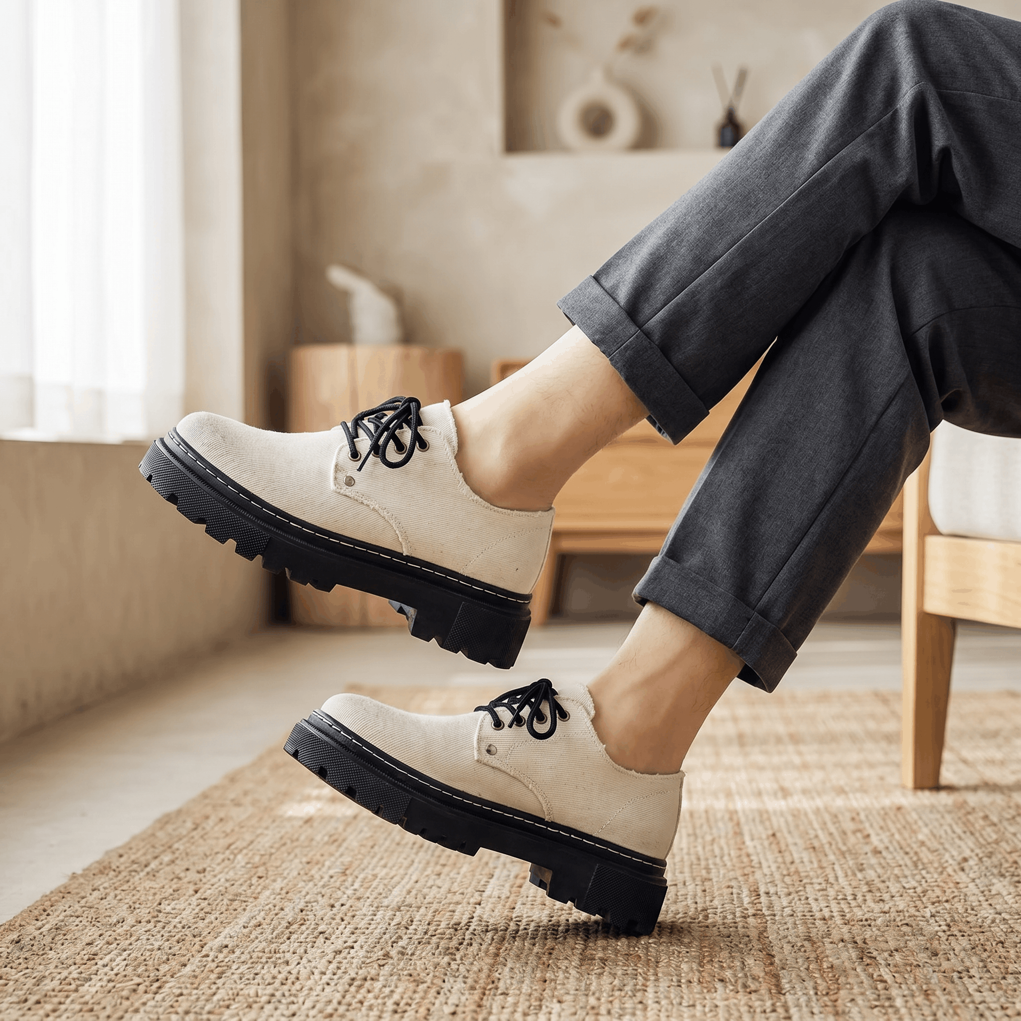 Giovanni Denim Frayed-Edge Shoes – Cushioned Lace-Up Footwear