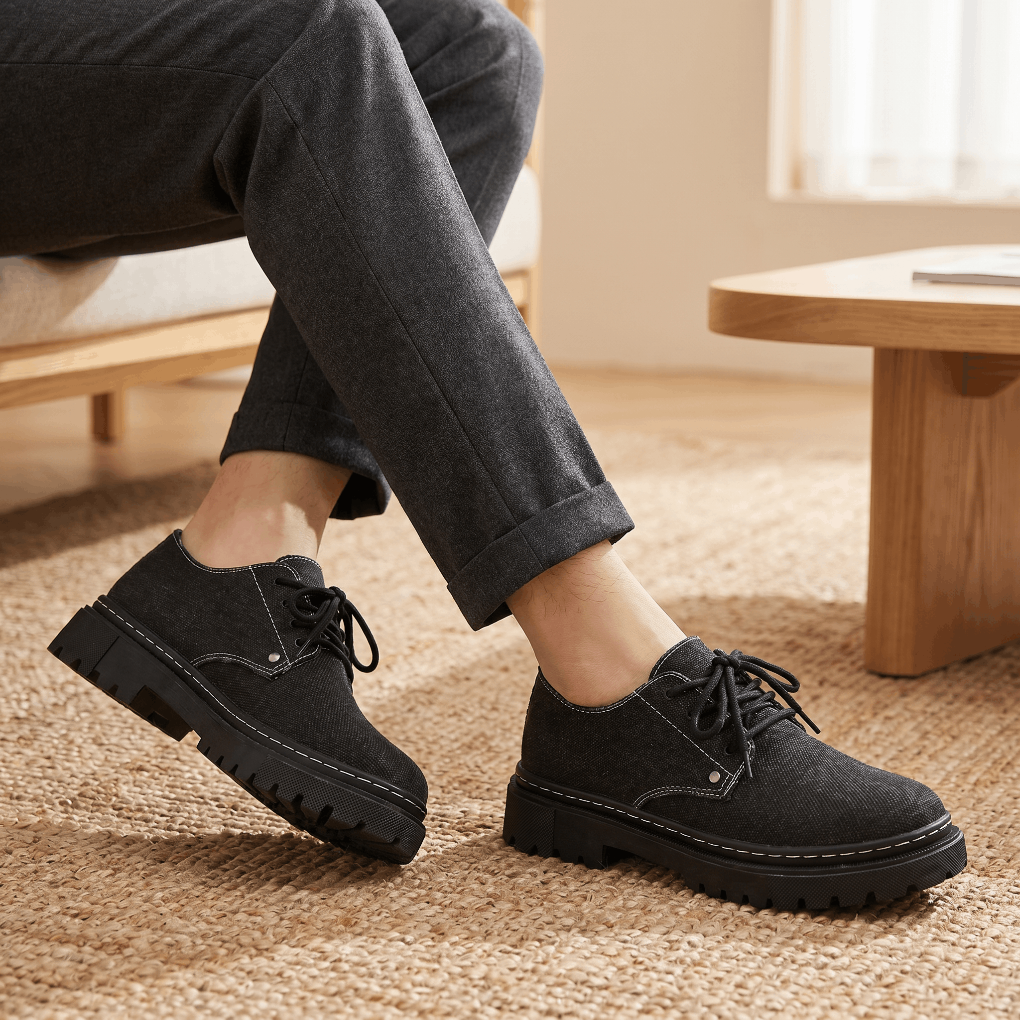 Giovanni Denim Frayed-Edge Shoes – Cushioned Lace-Up Footwear
