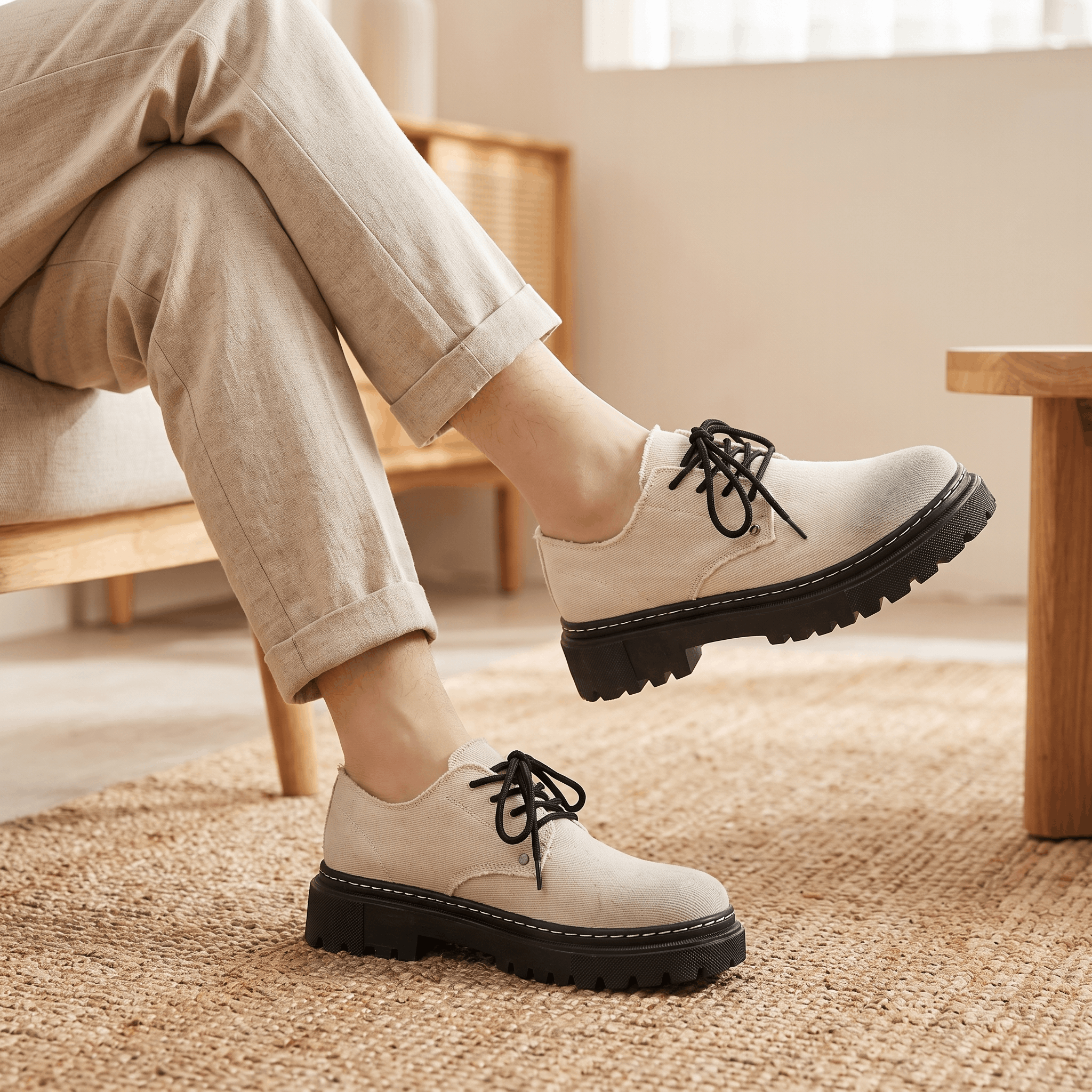 Giovanni Denim Frayed-Edge Shoes – Cushioned Lace-Up Footwear