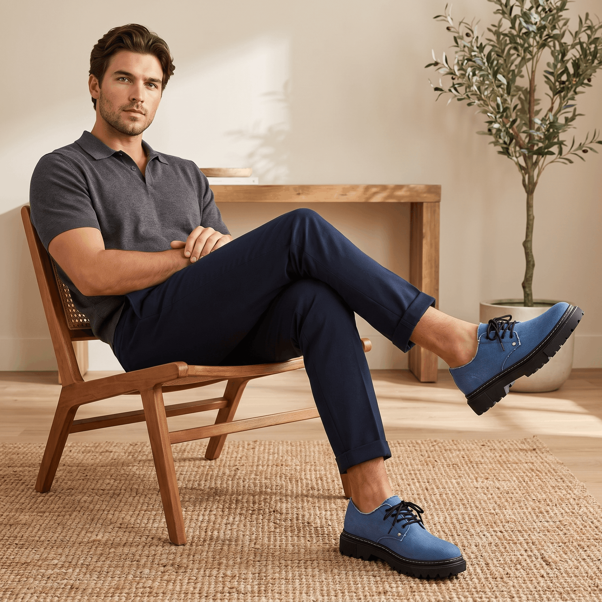Giovanni Denim Frayed-Edge Shoes – Cushioned Lace-Up Footwear