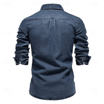 Rowan Men’s Long Sleeve Denim Shirt – Classic Button-Down with Chest Pocket
