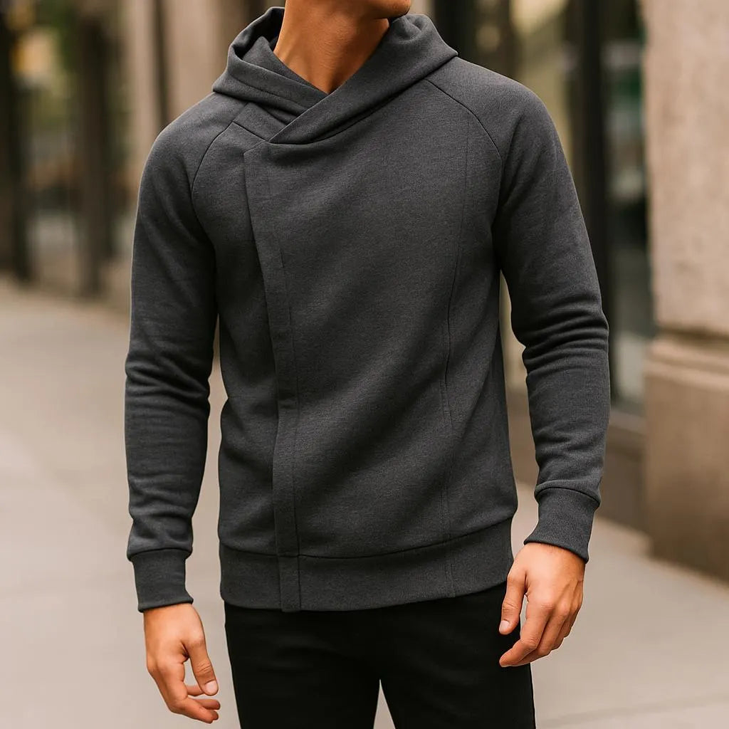 Brion Men’s Zip Up Hoodie – Asymmetric Crossover Fleece Hoodie