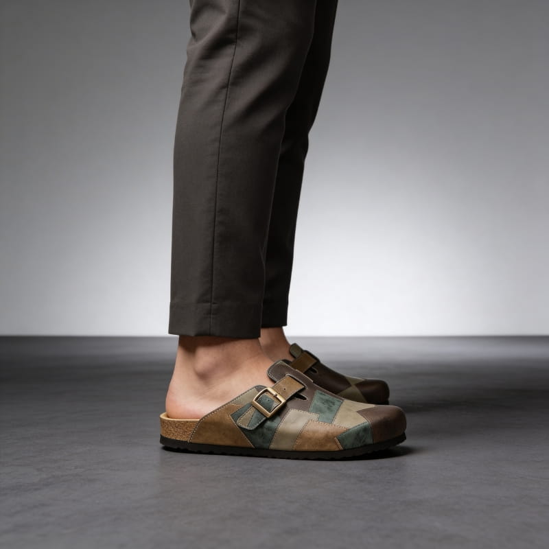 Gareth Genuine Leather Patchwork Buckled Clogs – Casual Slip-On Sandal