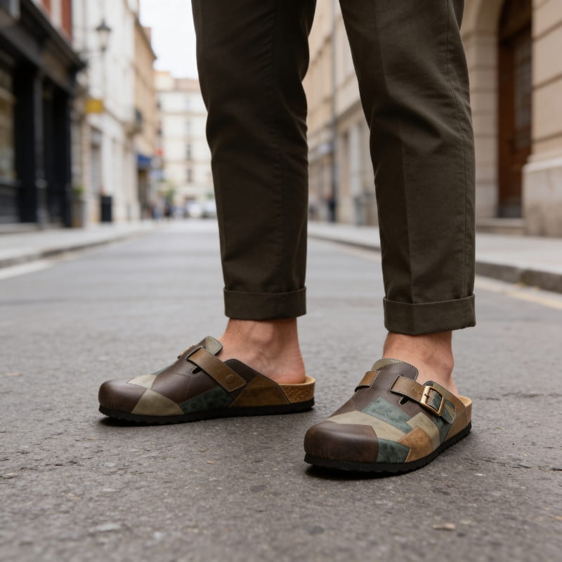 Gareth Genuine Leather Patchwork Buckled Clogs – Casual Slip-On Sandal